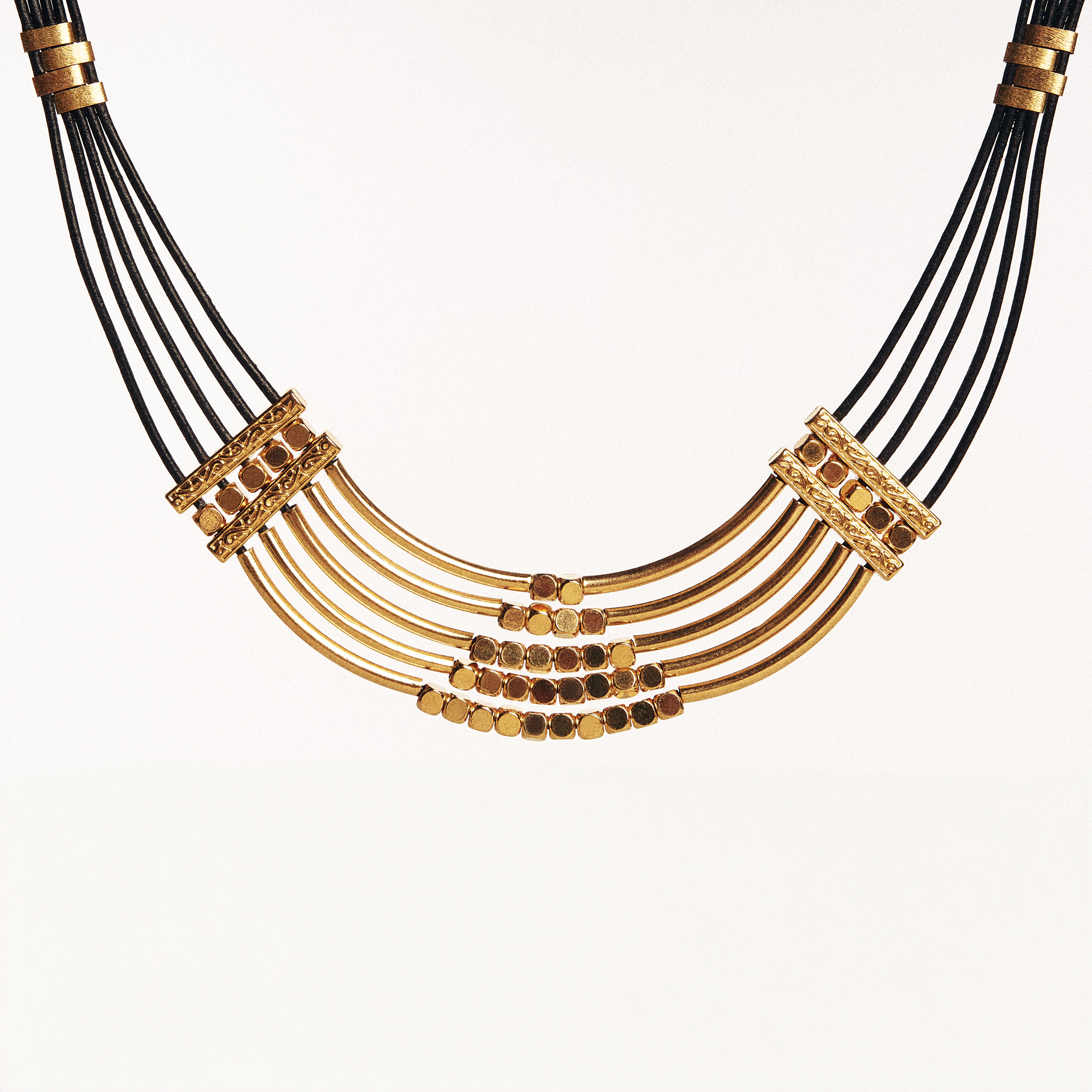 Necklace with Leather & Gold Elements