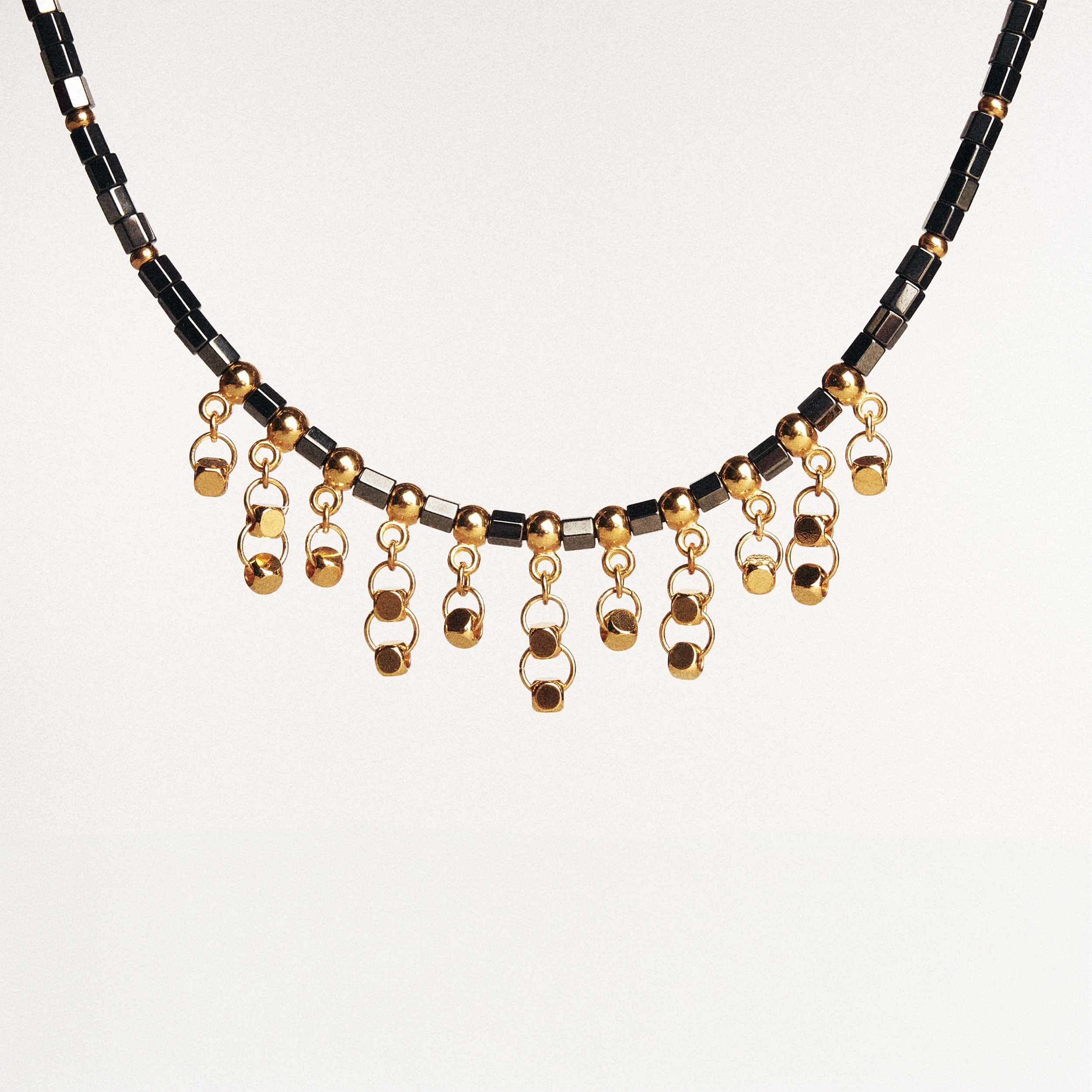Necklace with Hematites & Gold Cubes