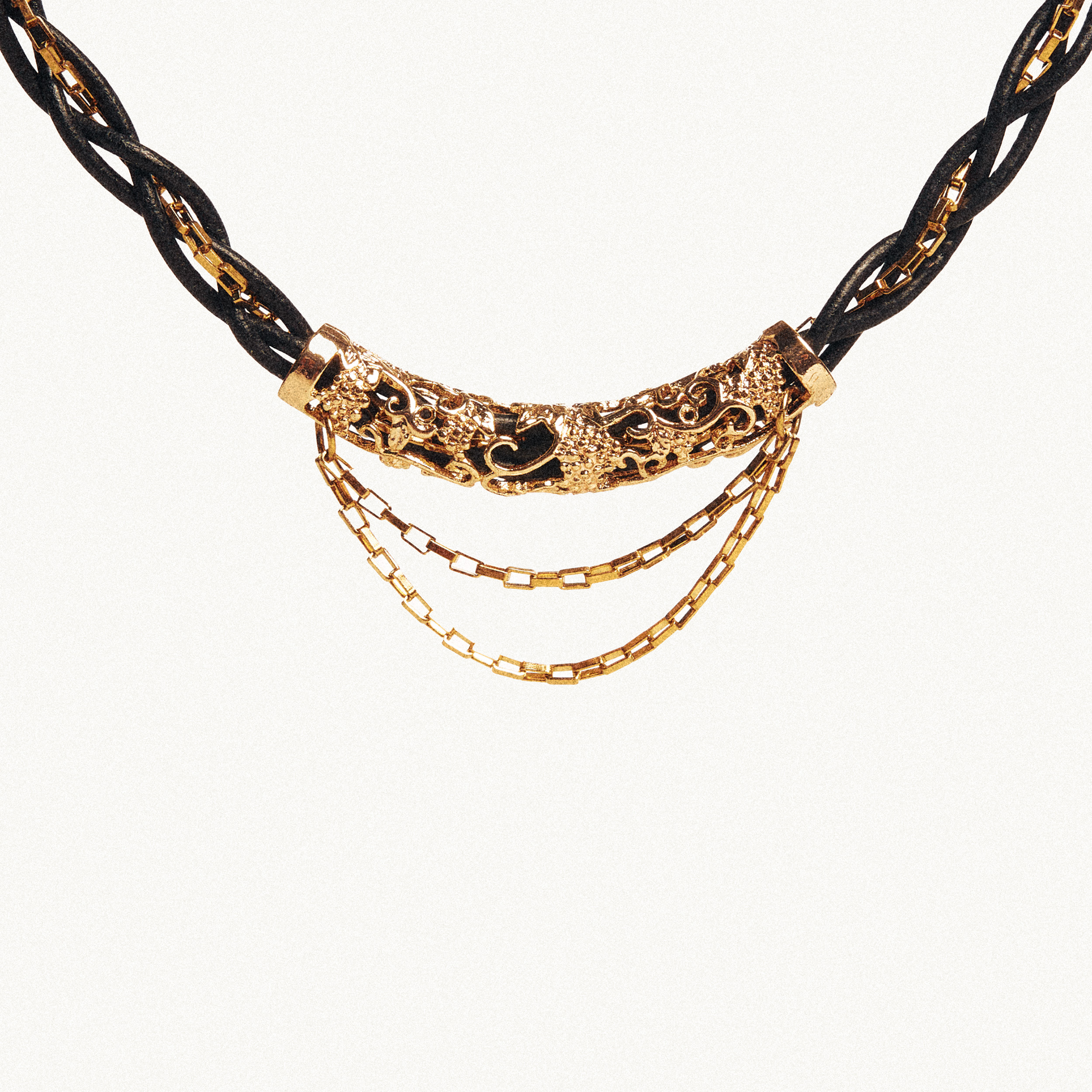 Leather Necklace with Gold Tube