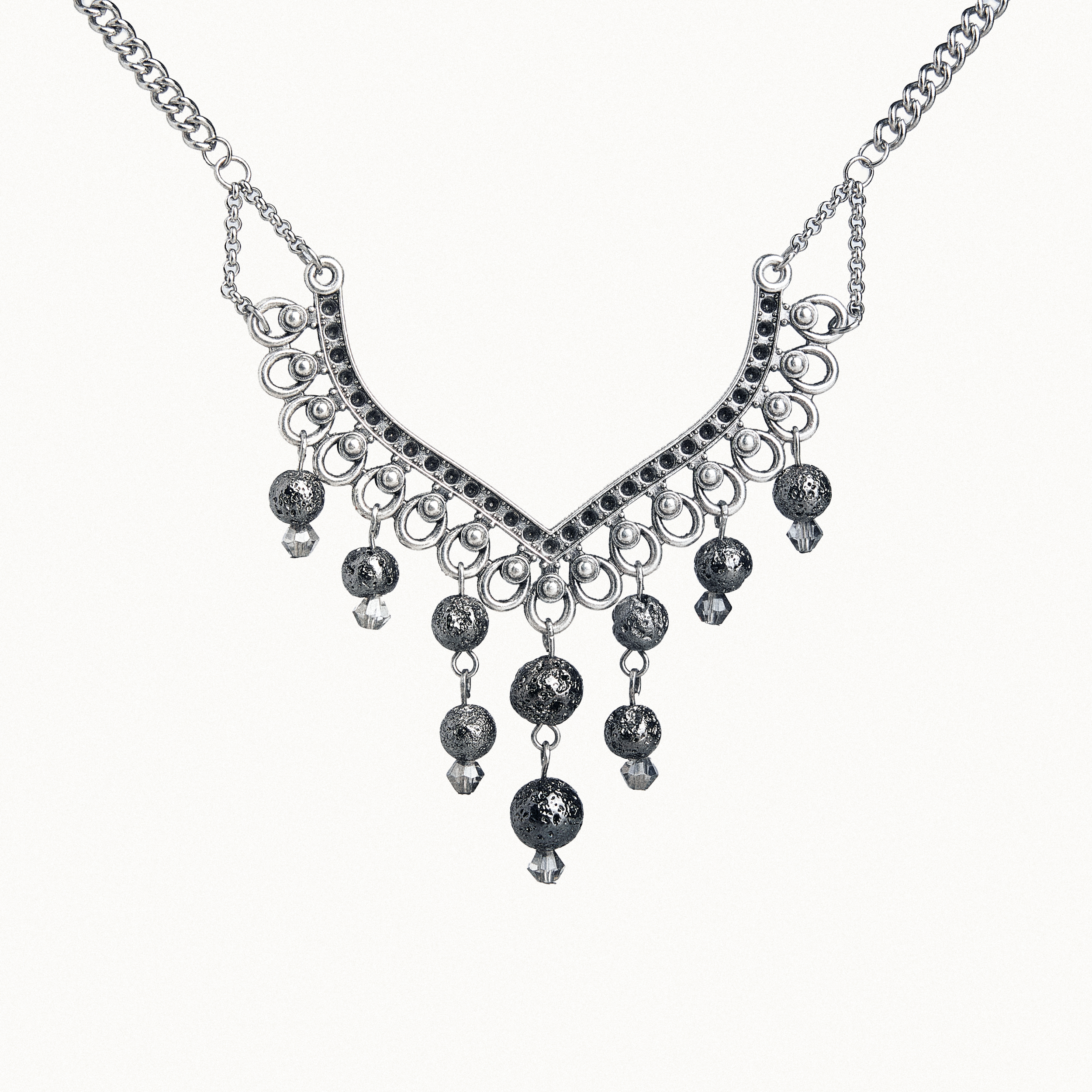 Silver Necklace with Lava