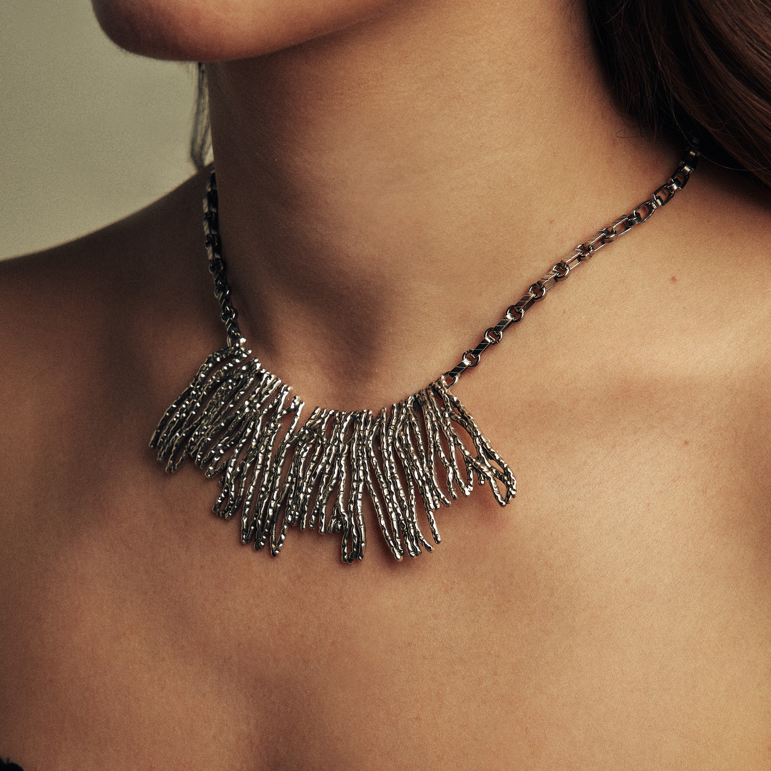 Asymmetrical Designed Silver Necklace