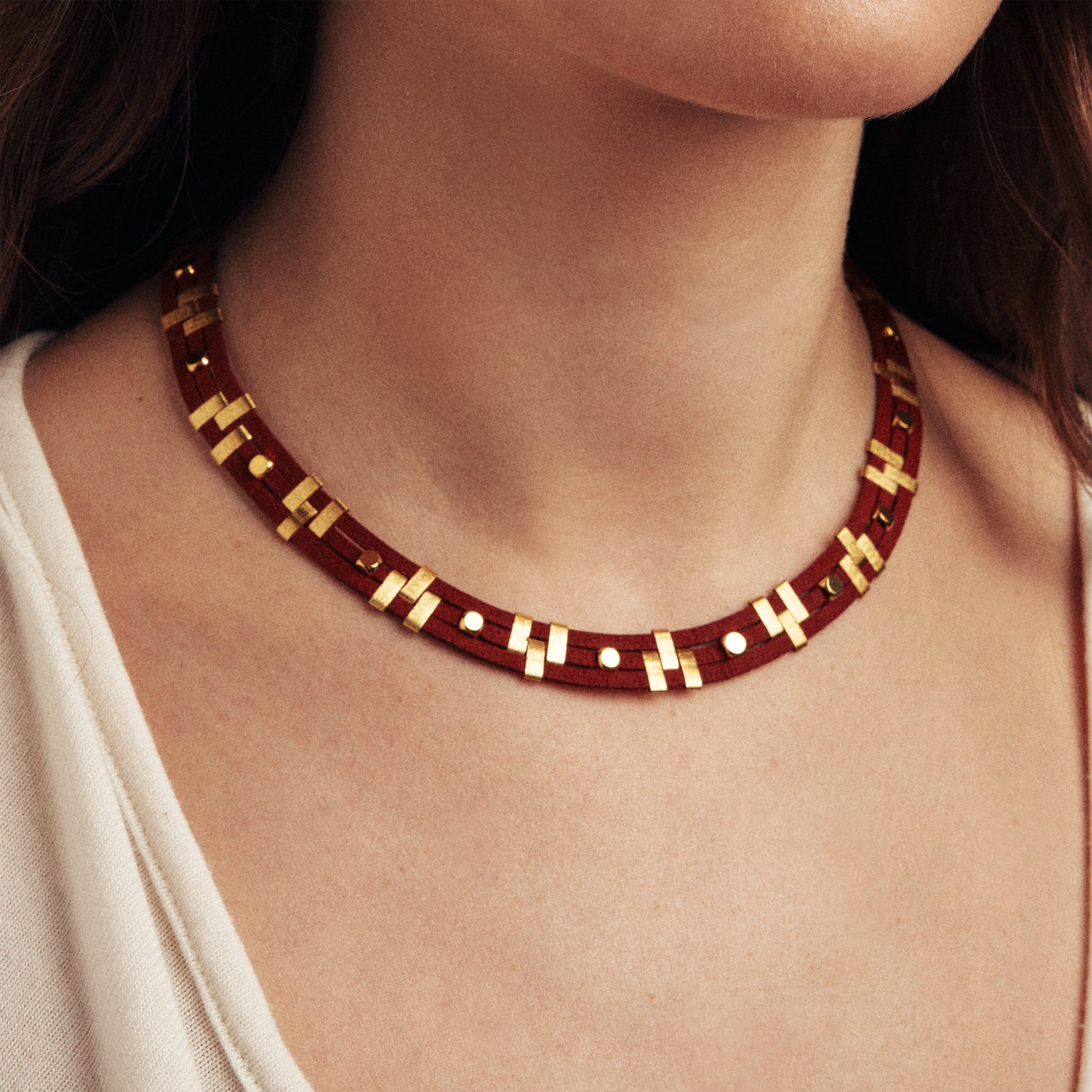 Suede Necklace with Gold Elements