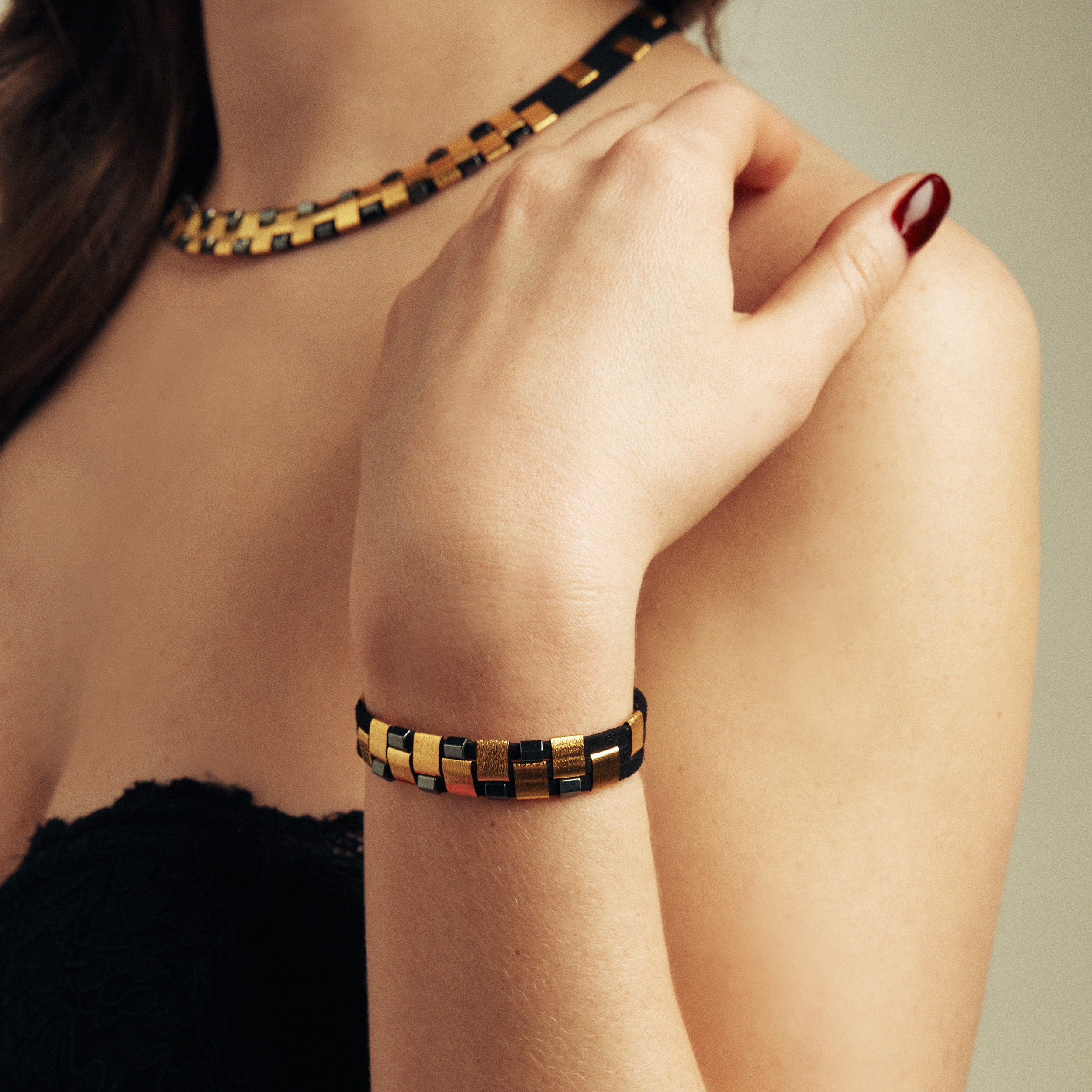 Bracelet with Hematites & Gold Elements - Image 2