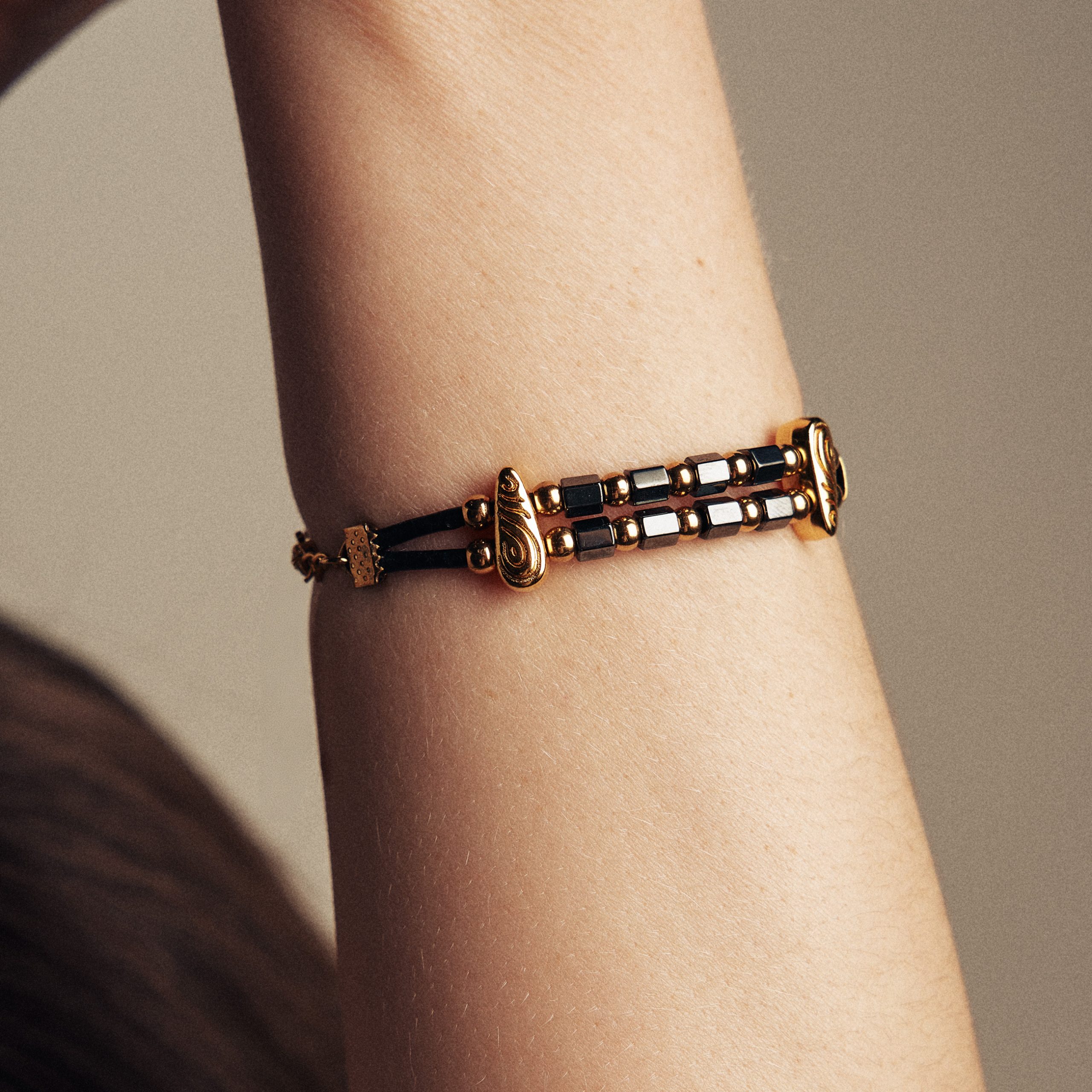 Bracelet with Hematites And Gold Elements - Image 3