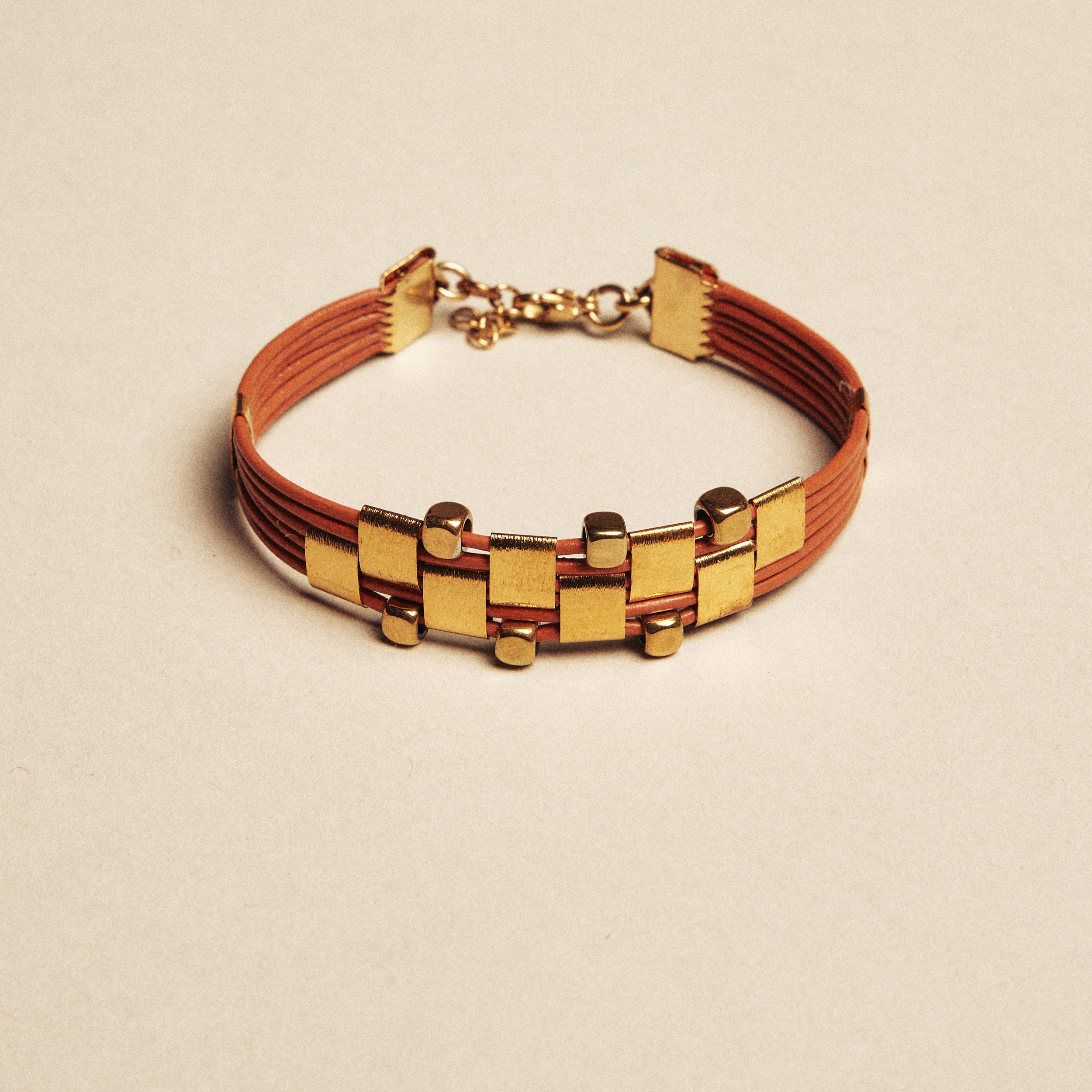 Leather Bracelet with Gold Elements
