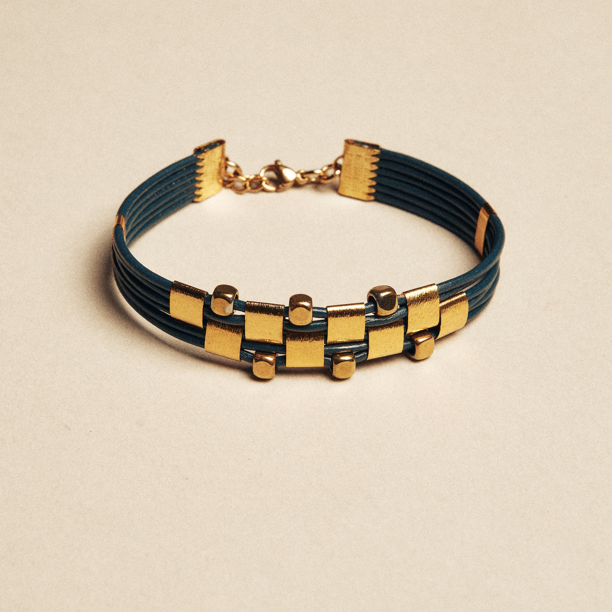Leather Bracelet with Gold Elements