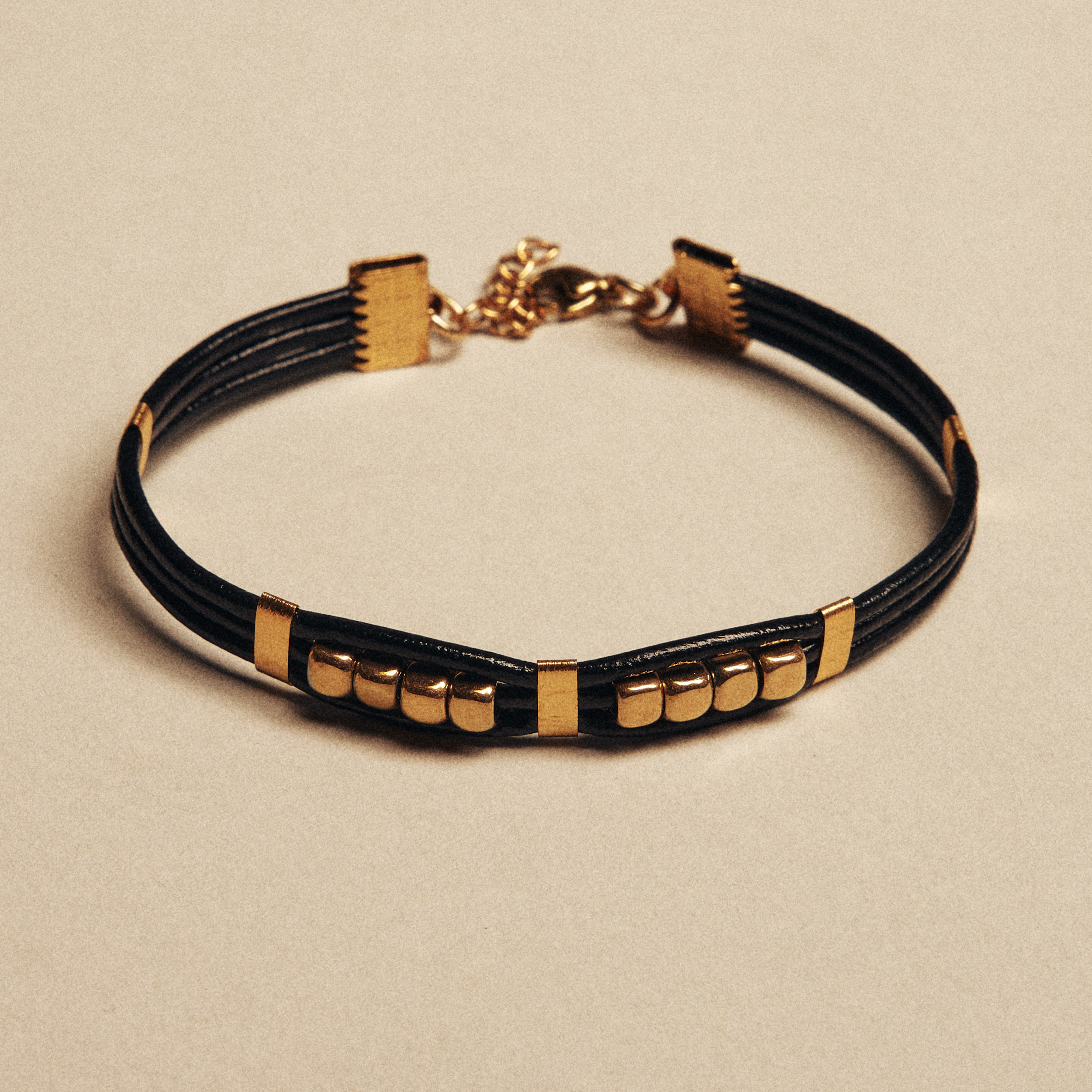 Leather Bracelet with Hematites