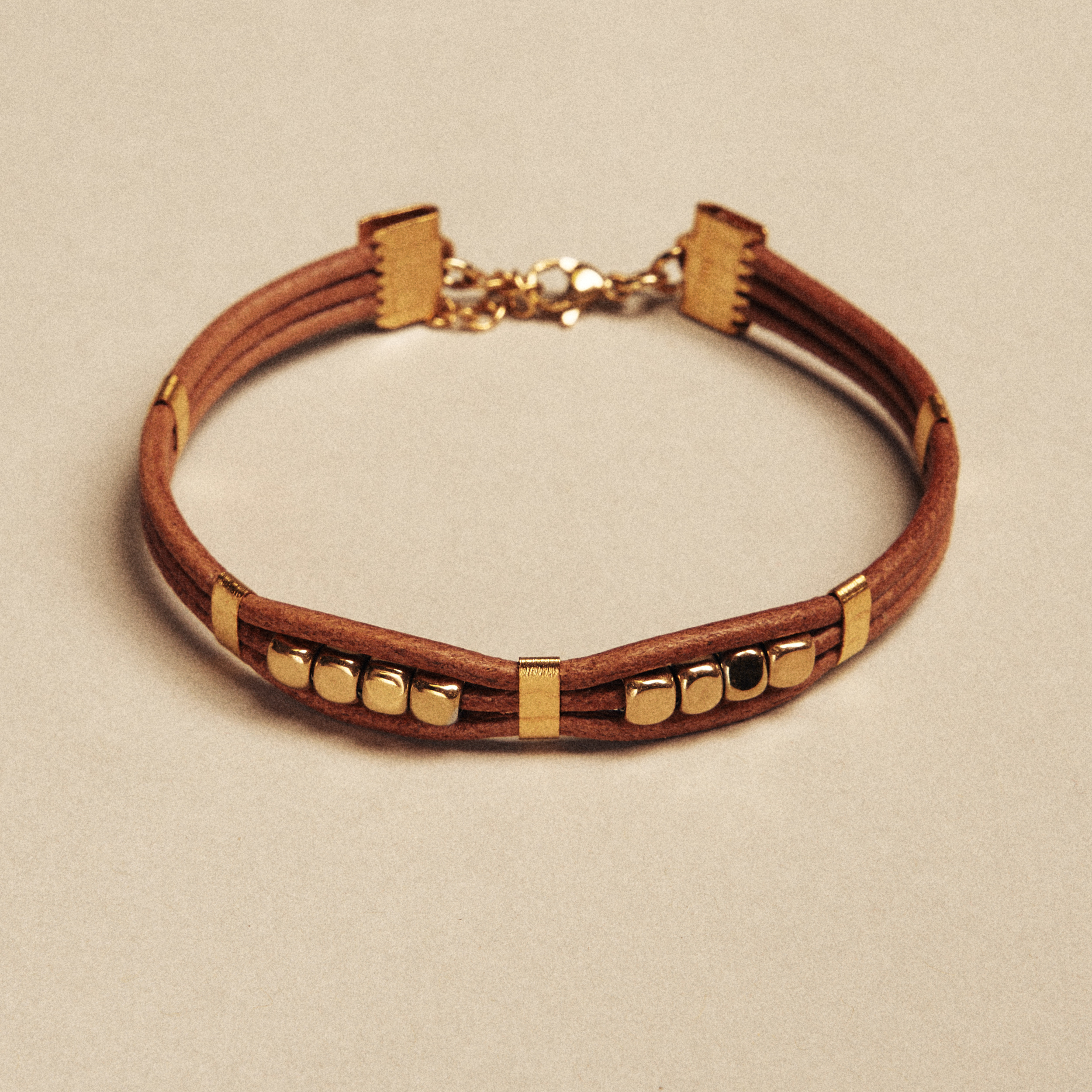 Leather Bracelet with Hematites