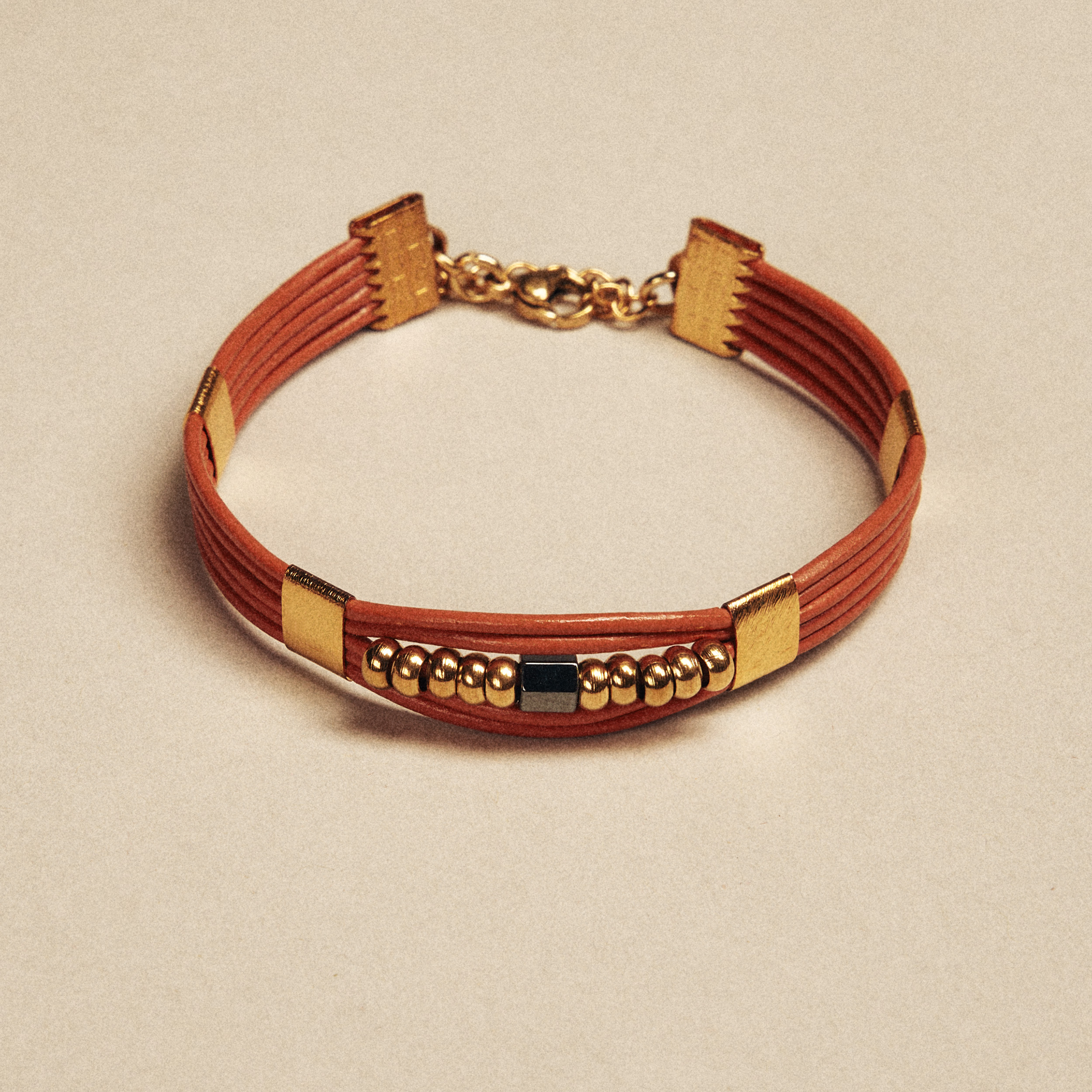 Leather Bracelet with Gold & Black Elements
