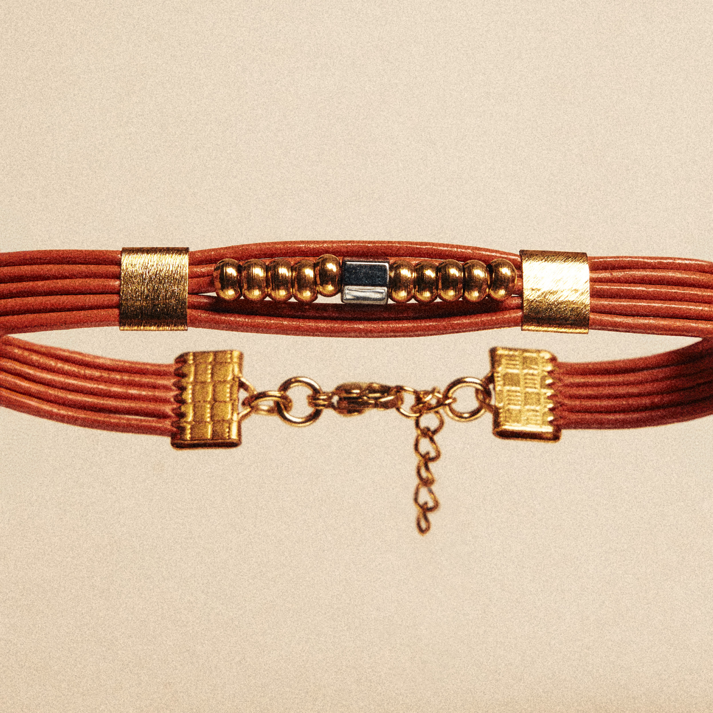 Leather Bracelet with Gold & Black Elements - Image 2