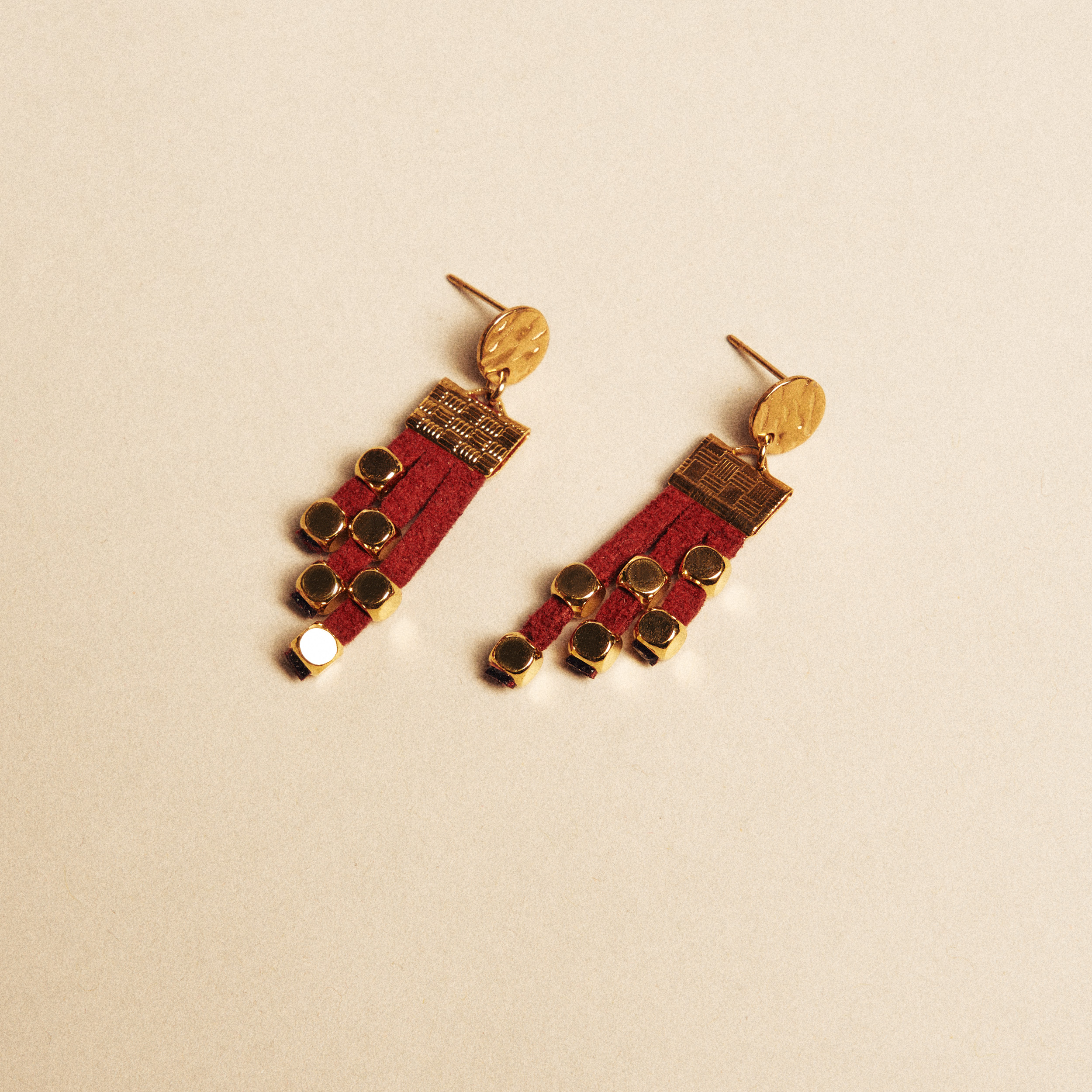 Suede Earrings with Gold Tubes