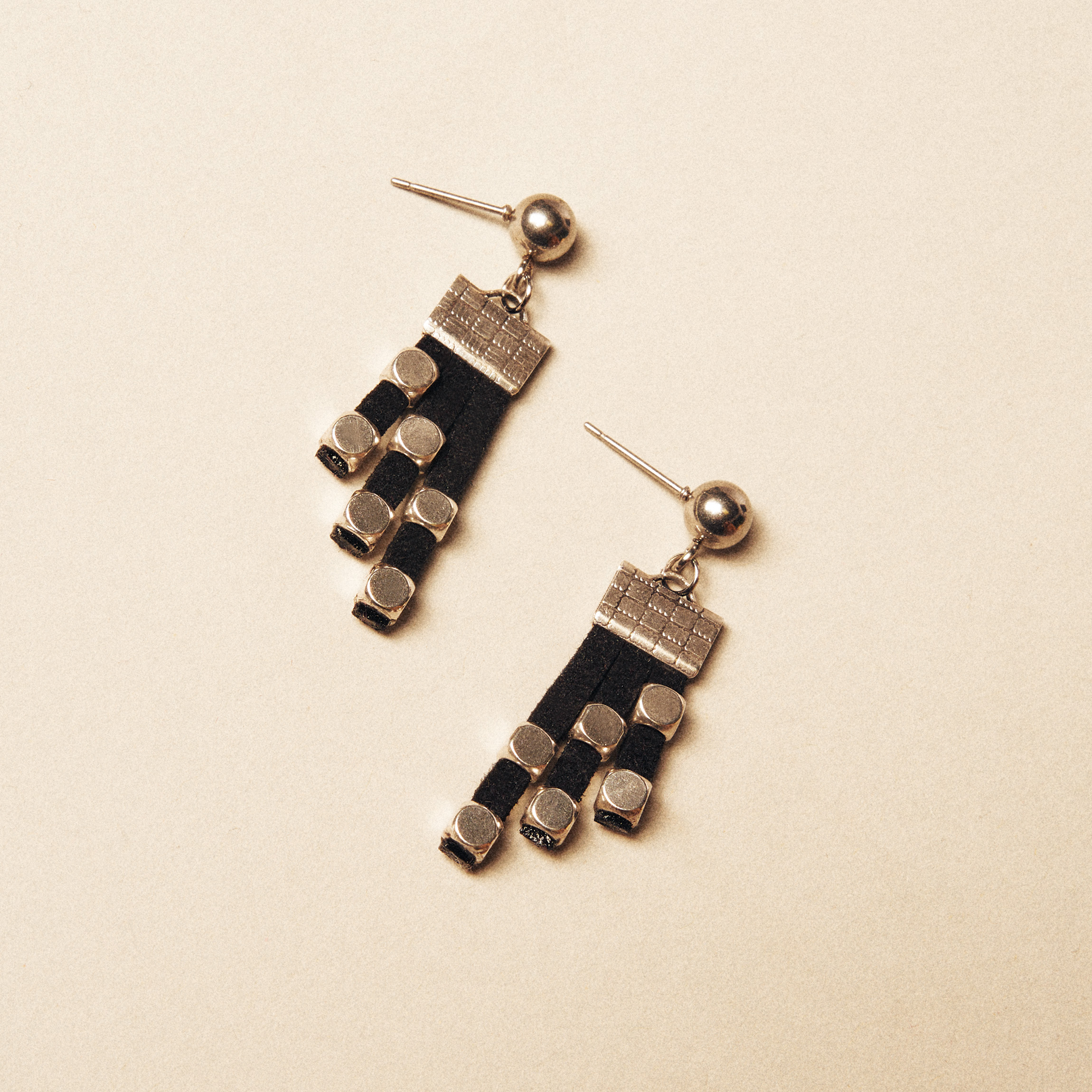Suede Earrings with Silver Tubes