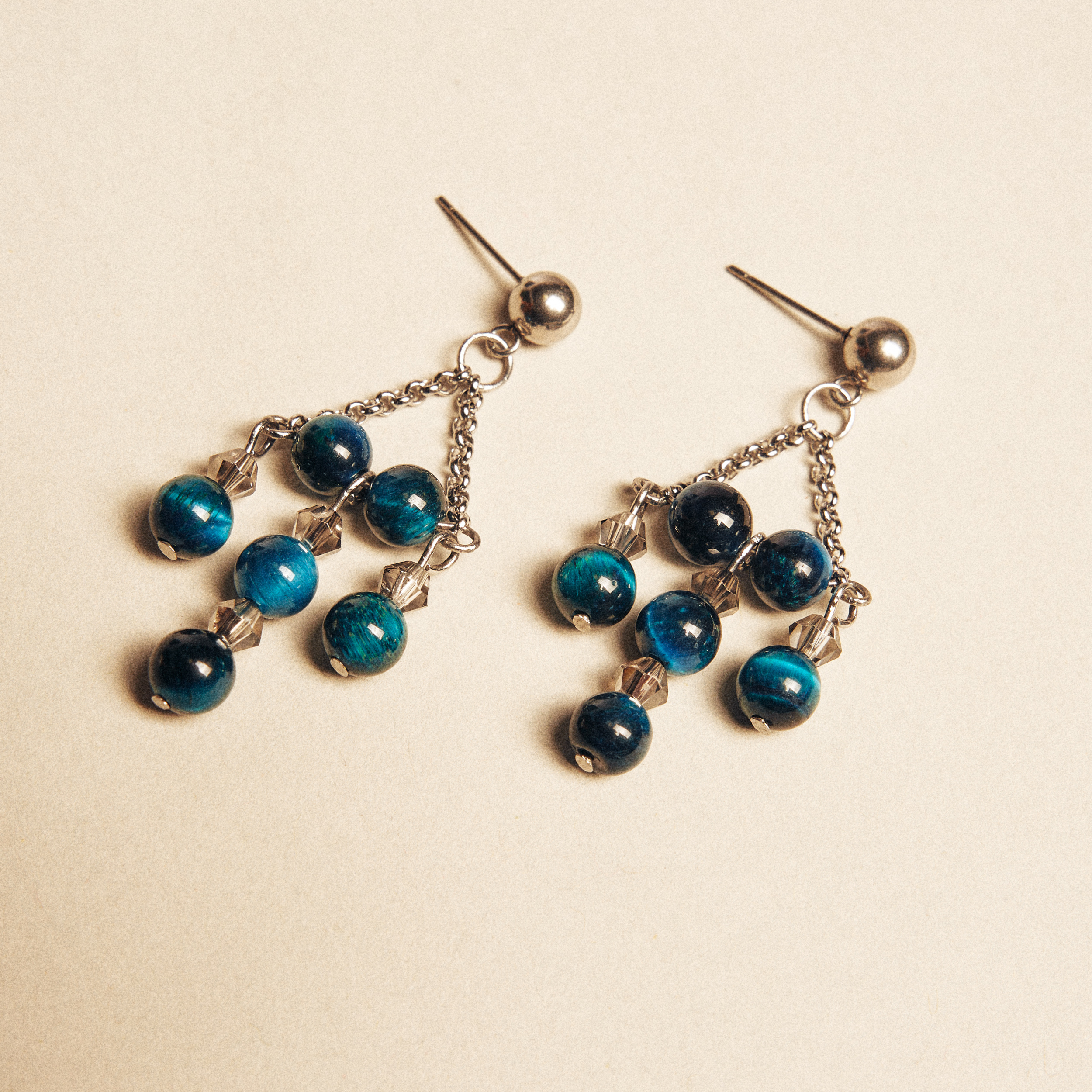 Earrings with Tiger Eye Beads & Crystals