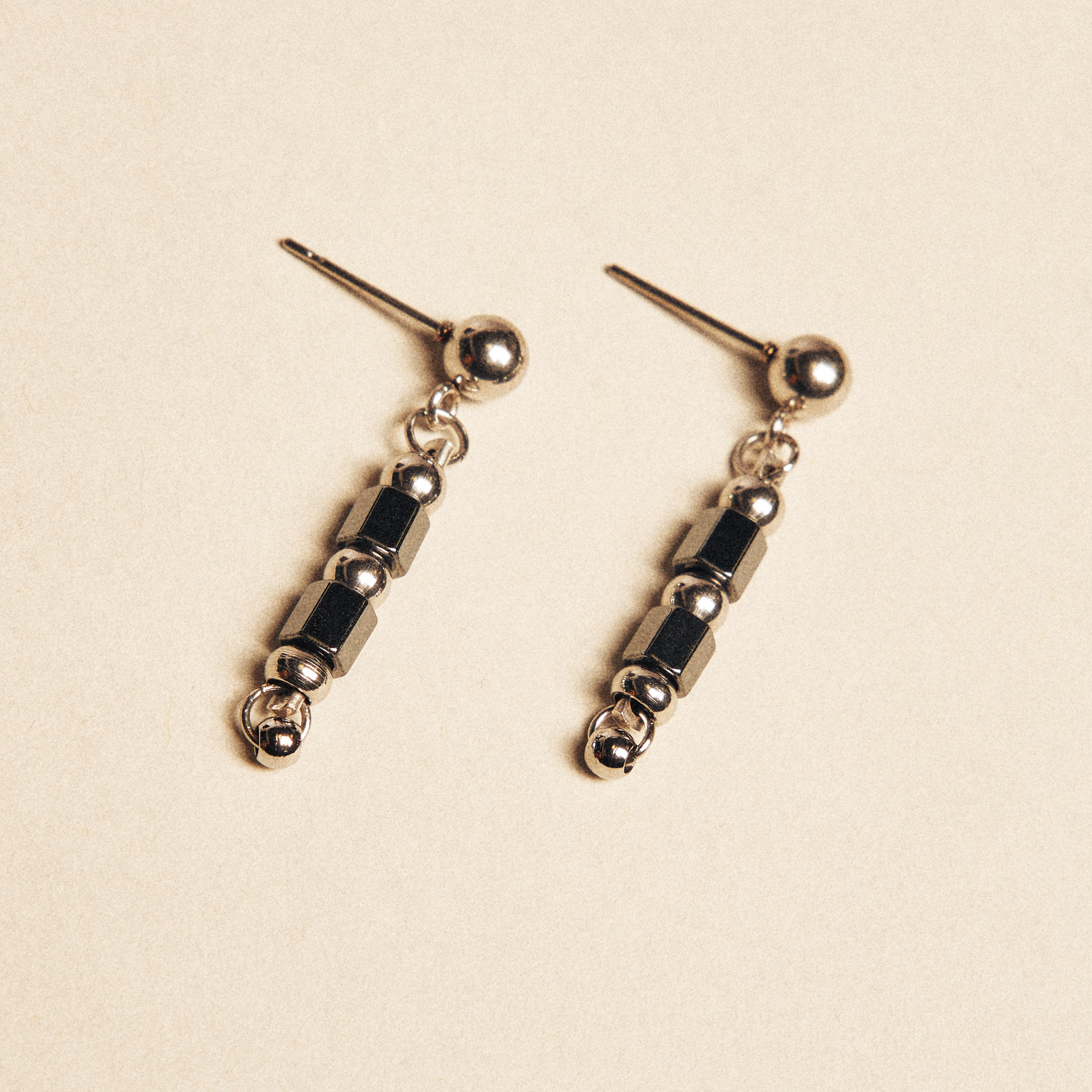 Silver Earrings with Hematites