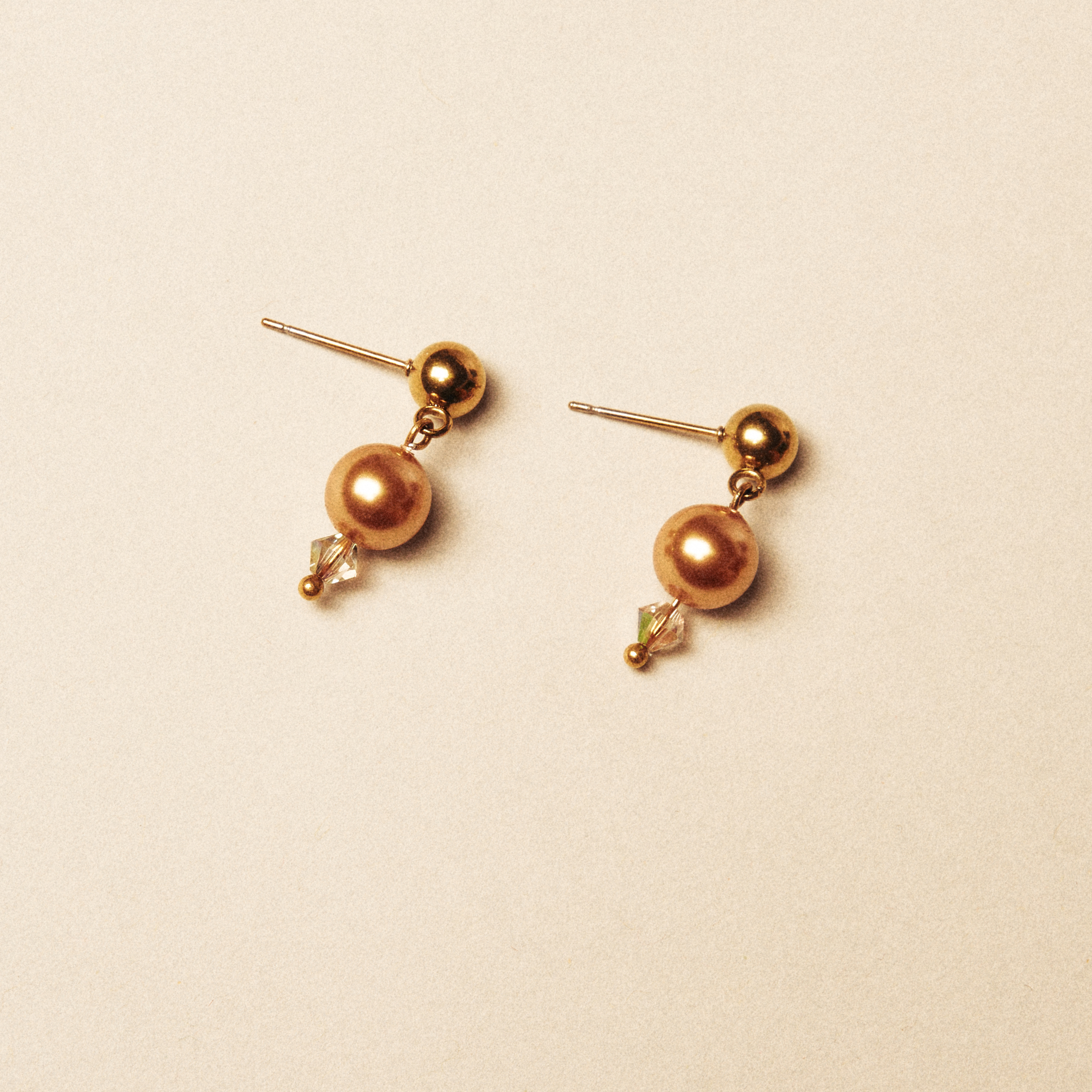 Gold Earrings with Swarovski Pearls & Crystals