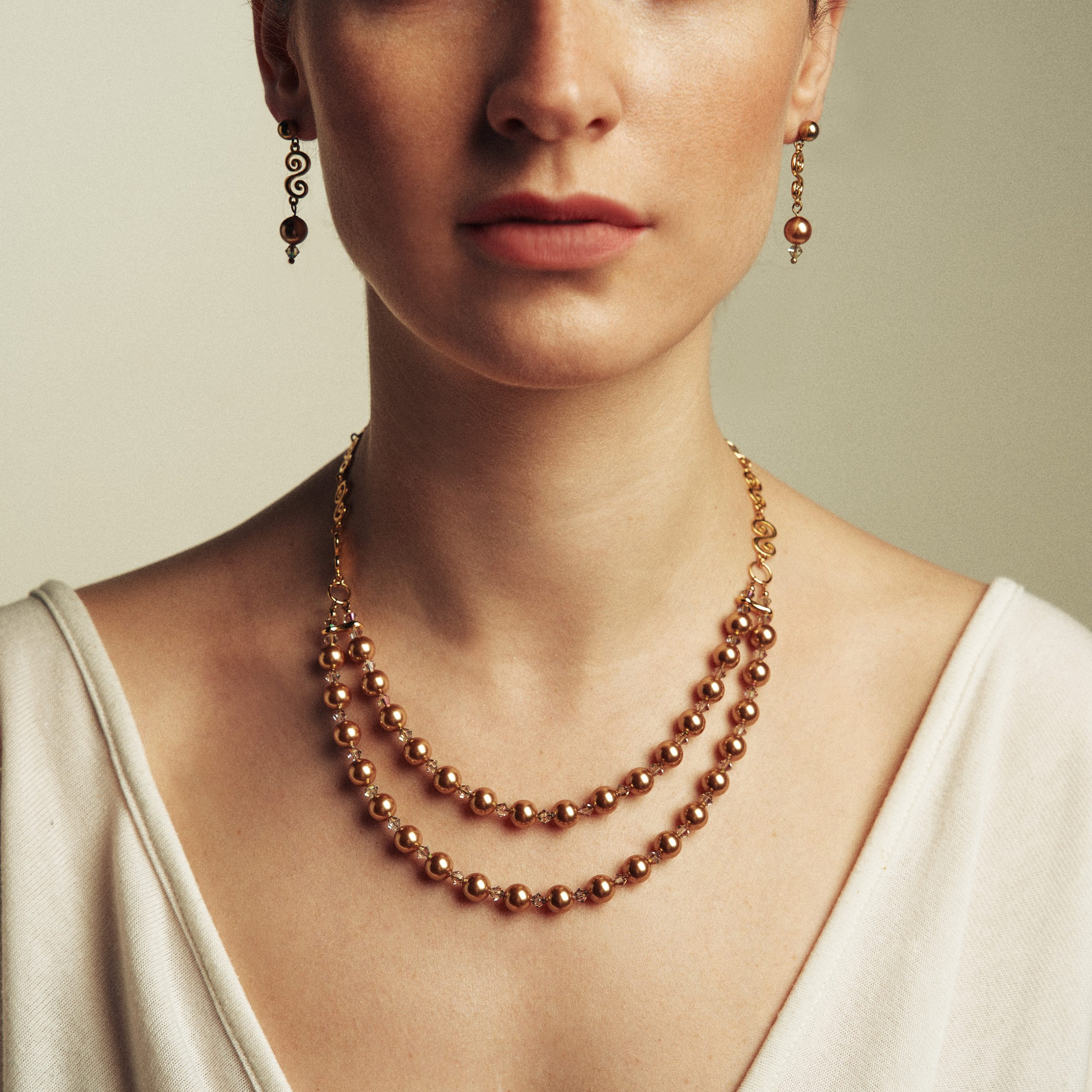 Gold Earrings with Swarovski Pearls & Crystals
