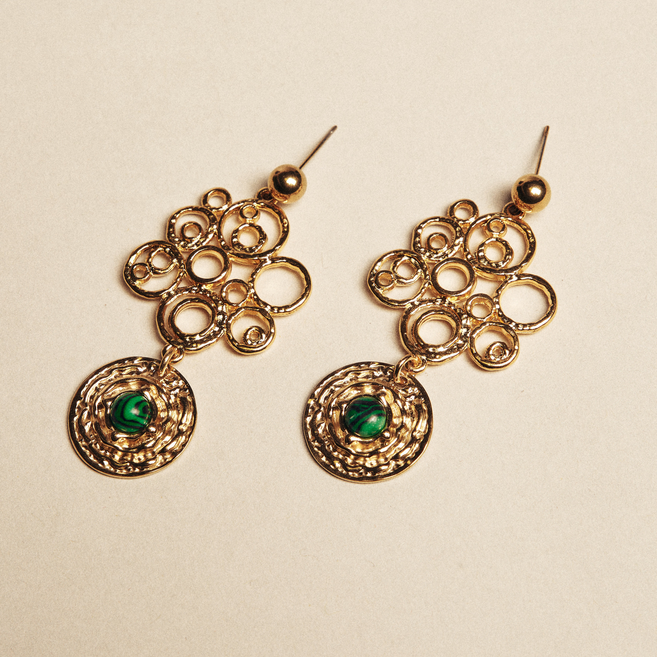 Gold Earrings with Green Agate