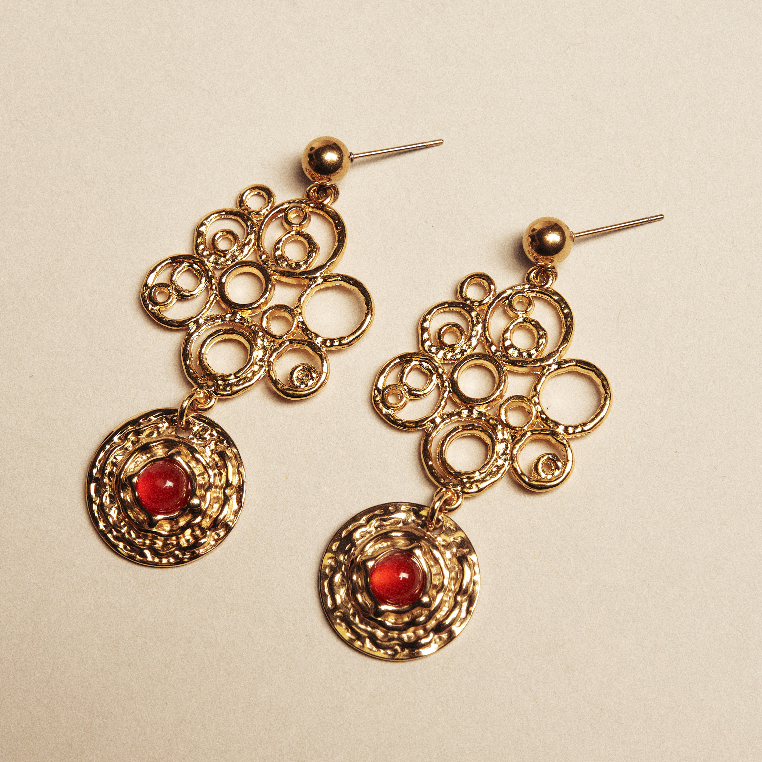 Gold Earrings with Agate