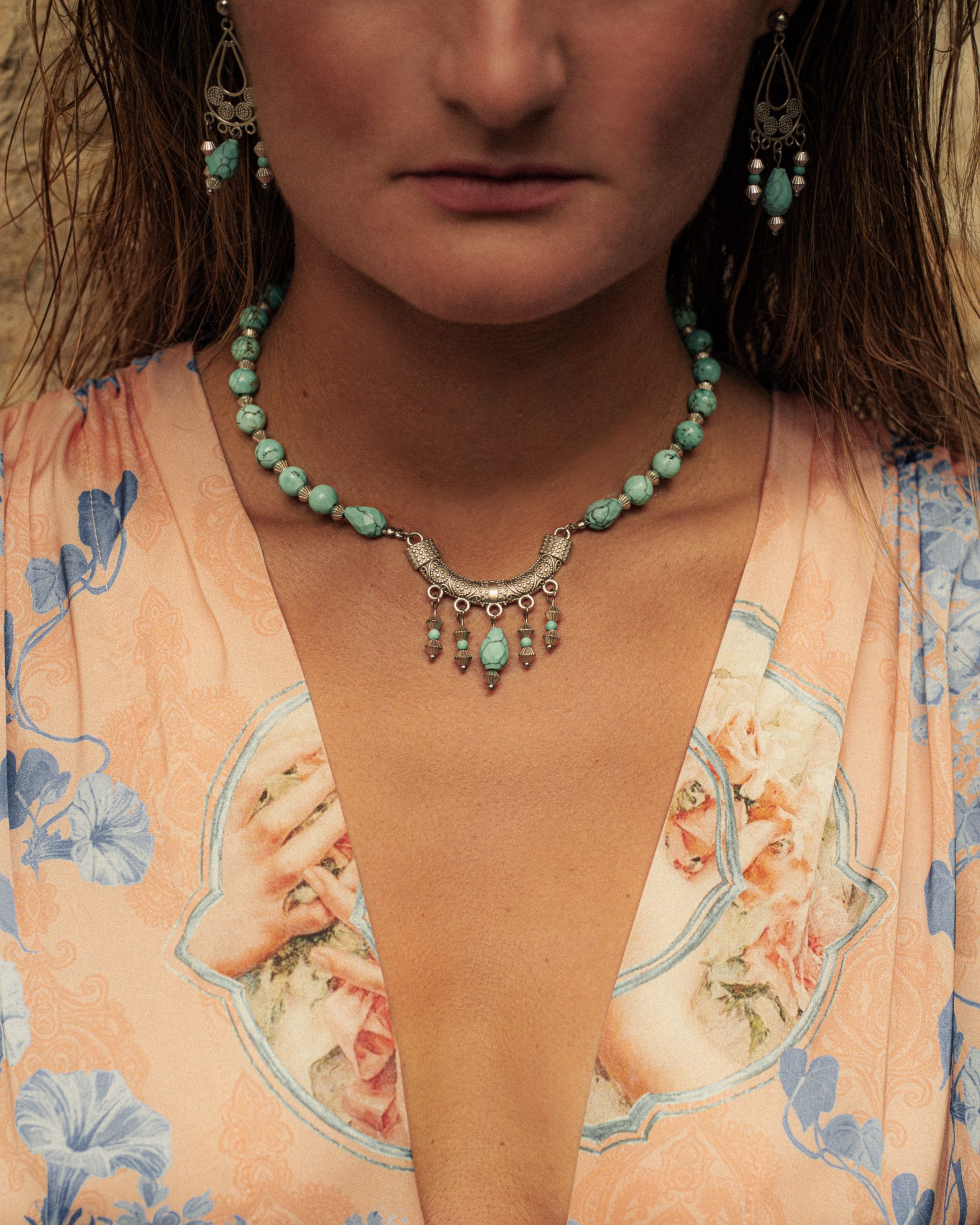 Necklace with Natural Turquoise & Silver Elements - Image 3