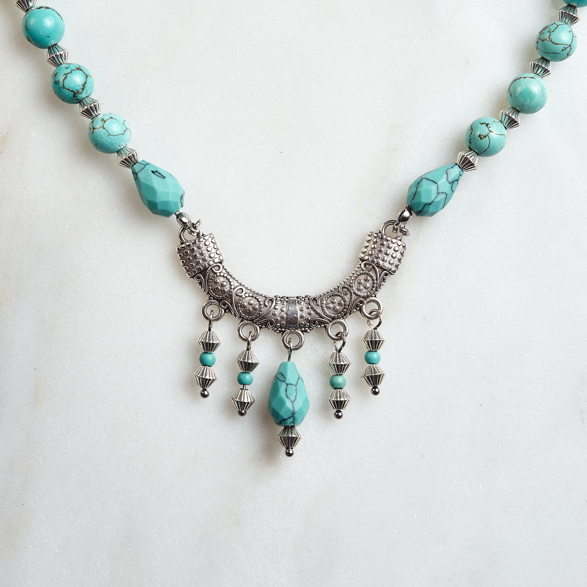Necklace with Natural Turquoise & Silver Elements