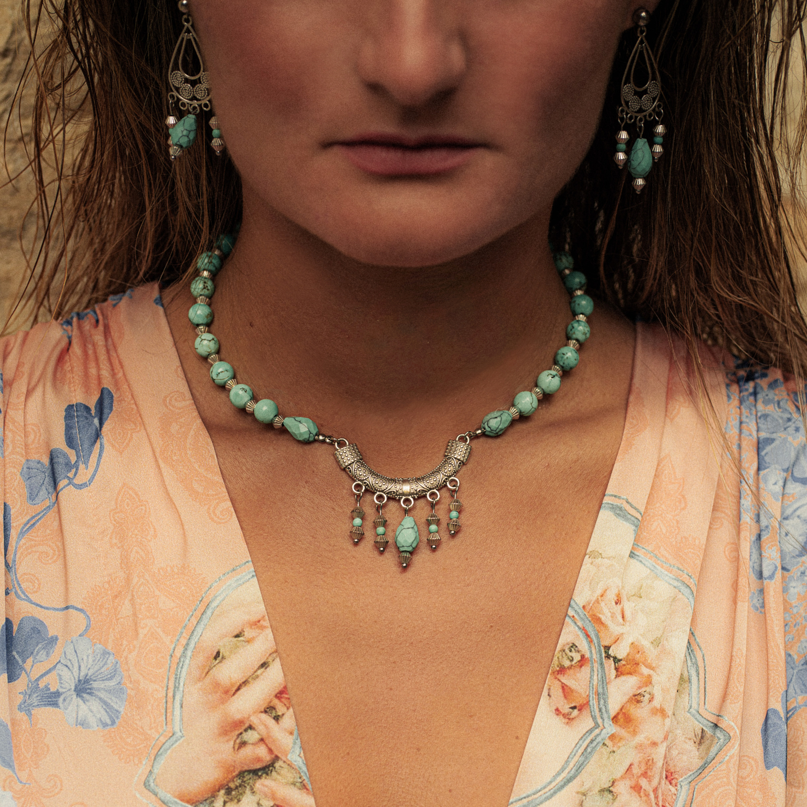 Silver Earrings with Natural Turquoise - Image 2