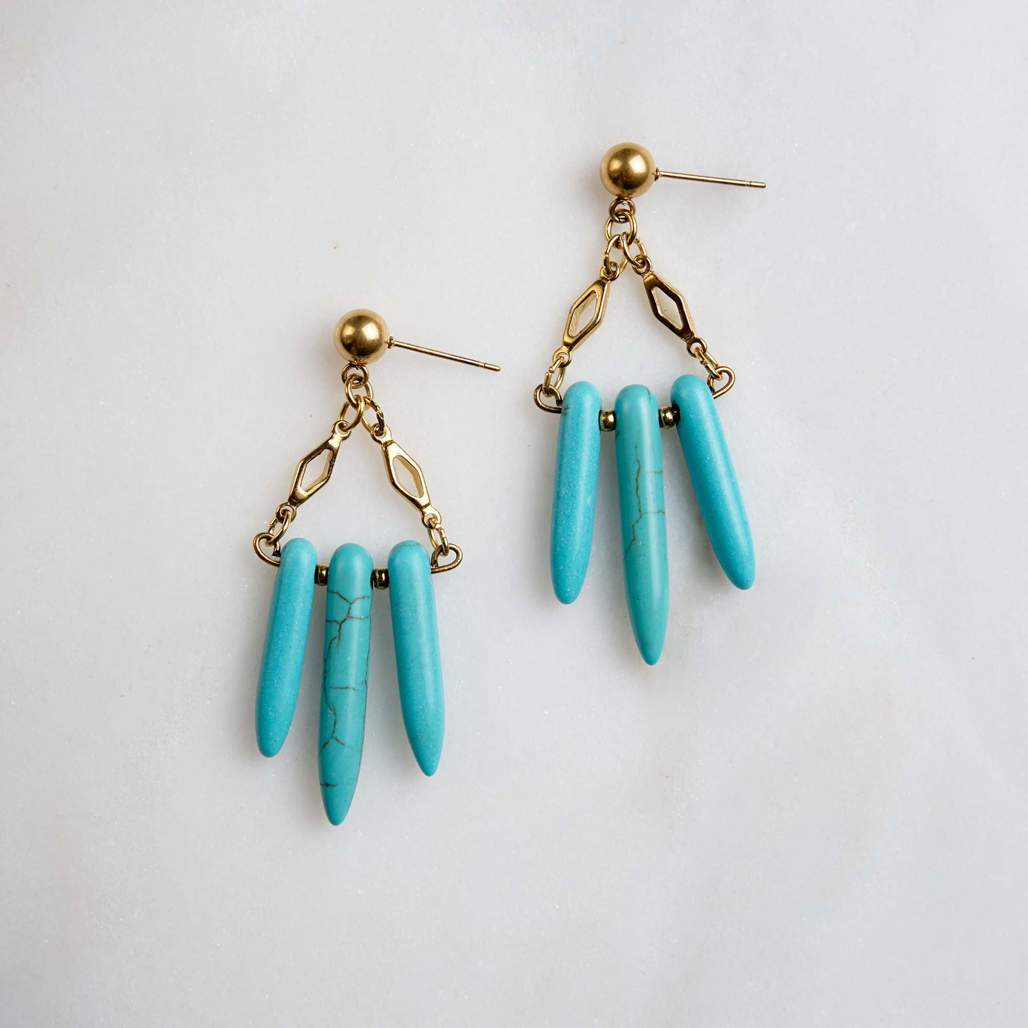 Gold Earrings with Natural Turquoise