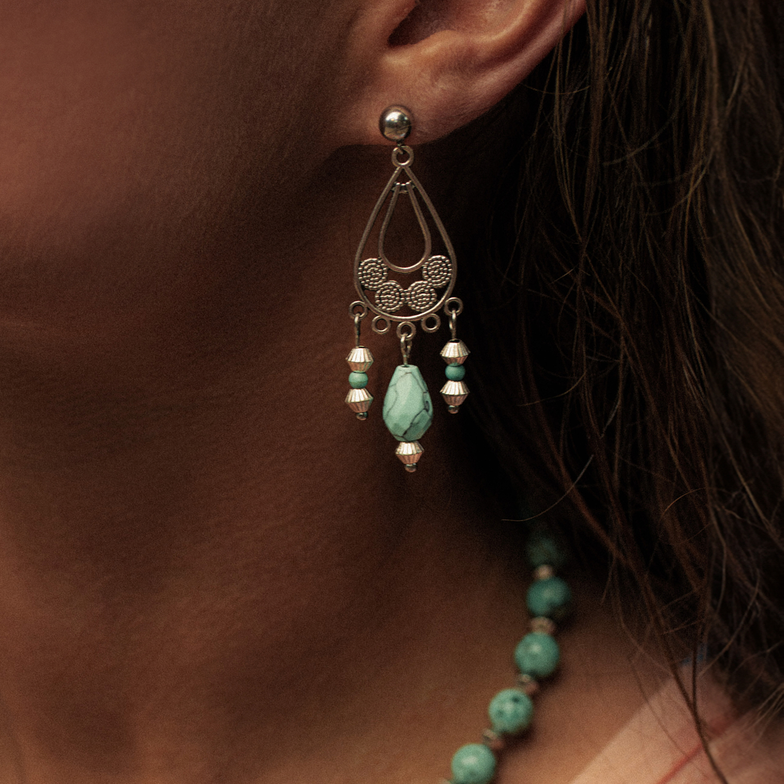 Silver Earrings with Natural Turquoise