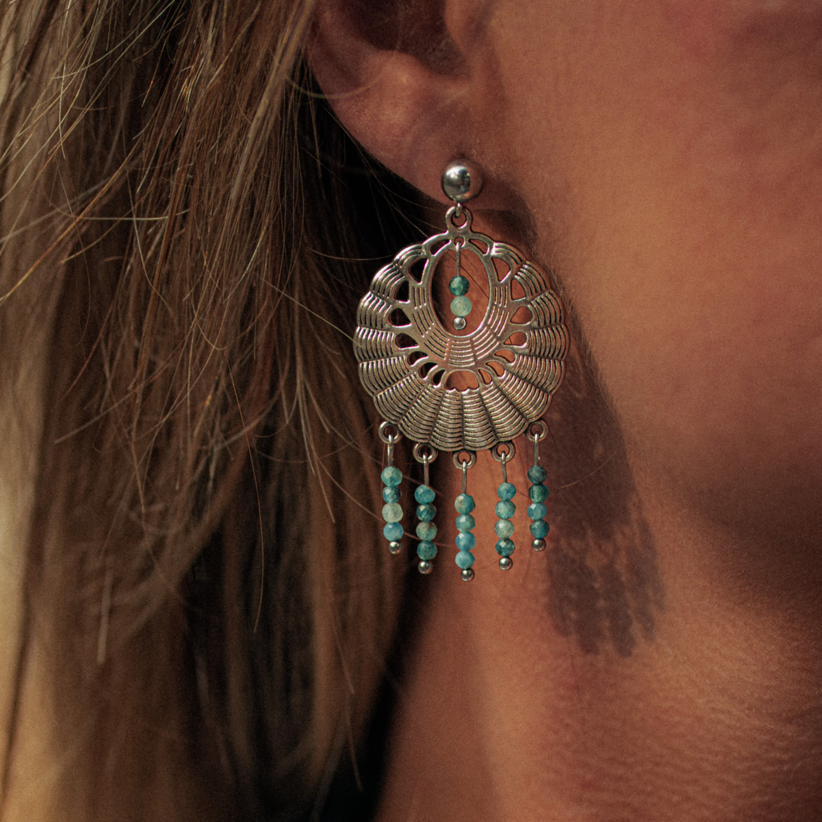 Silver Earrings with Apatite