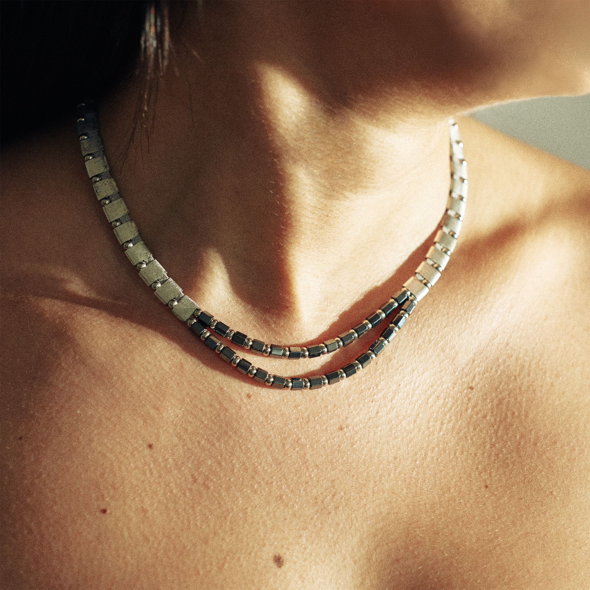 Silver Necklace with Hematites