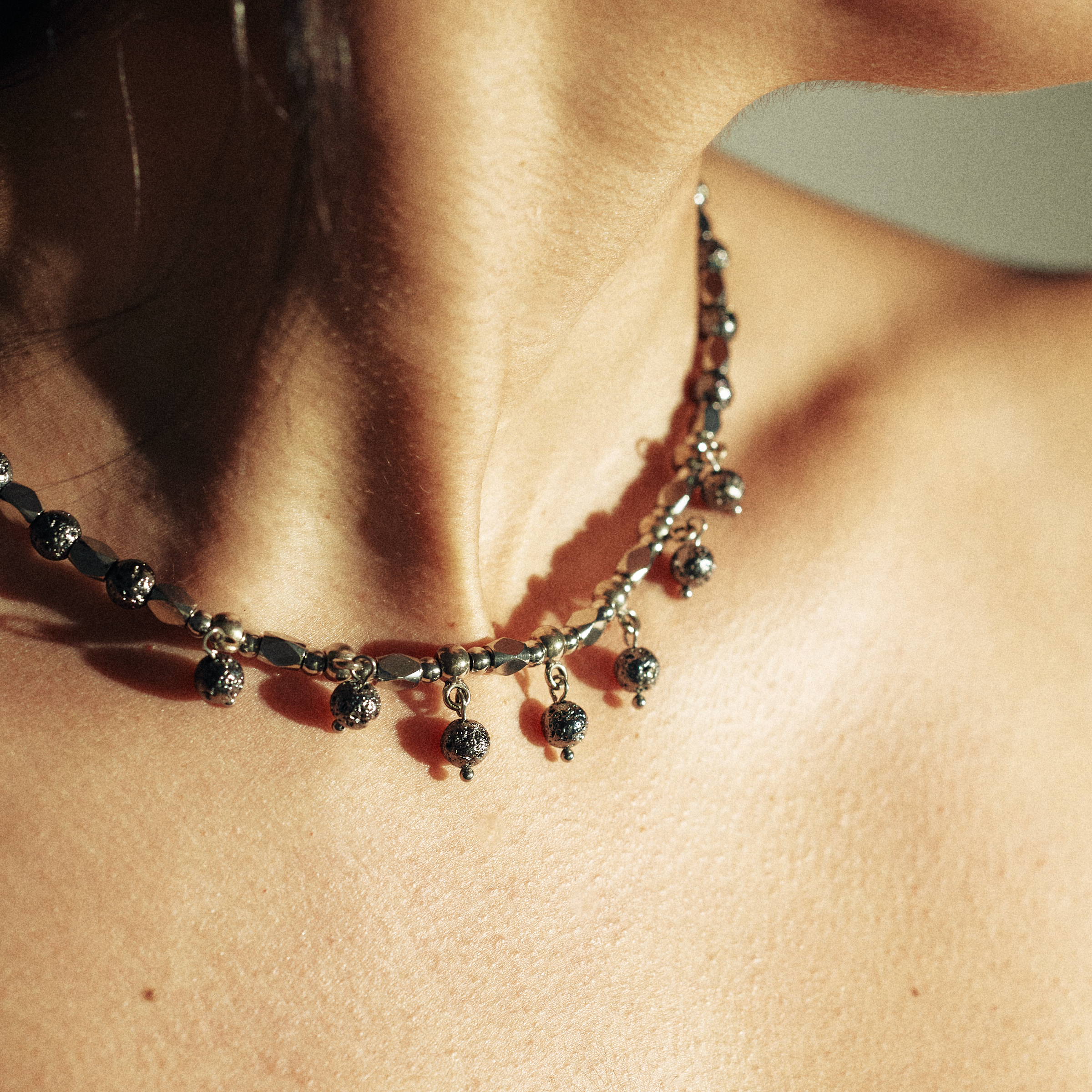 Silver Necklace with Lava Stones