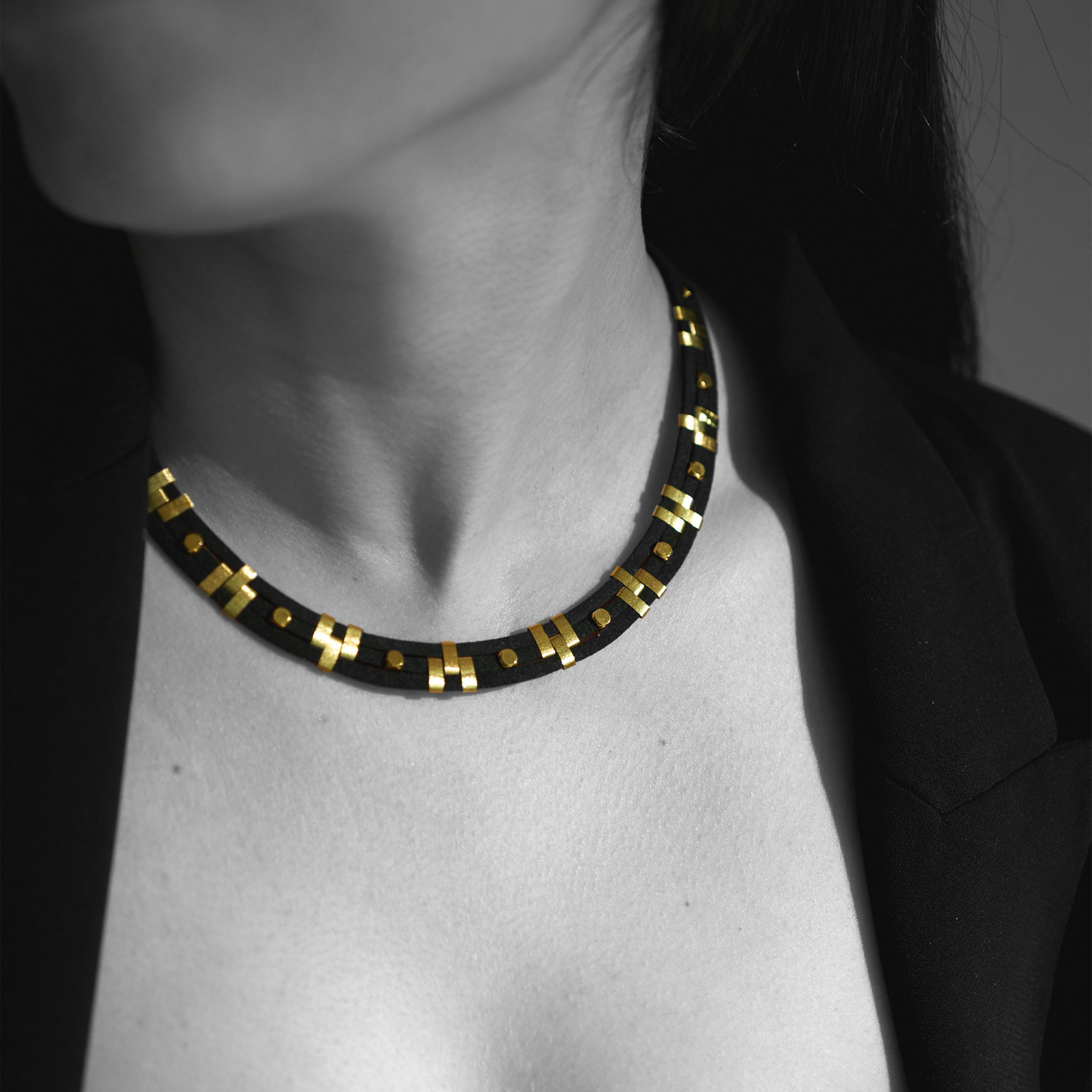 Suede Necklace with Gold Elements
