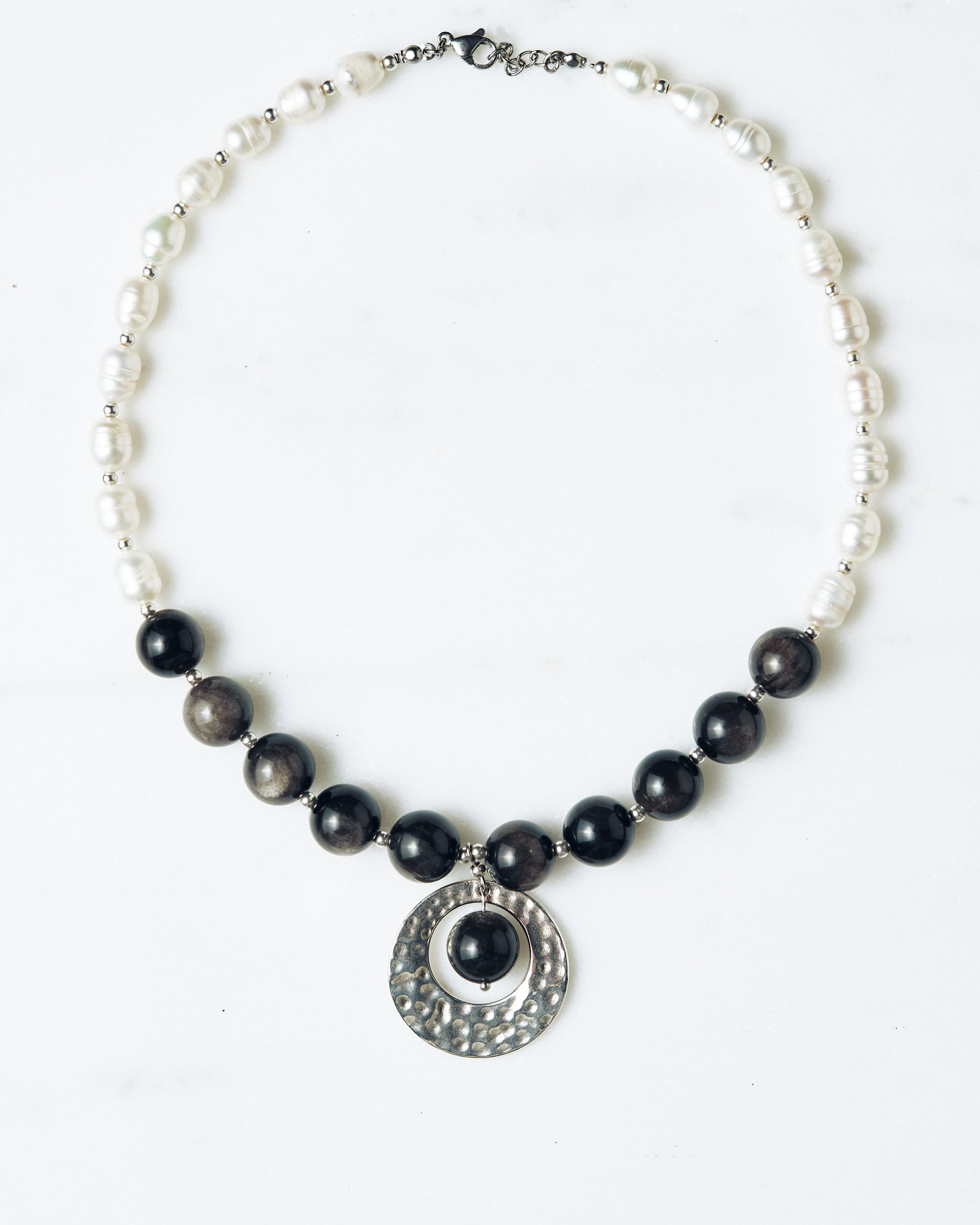 Necklace with Obsidian & Natural Pearls