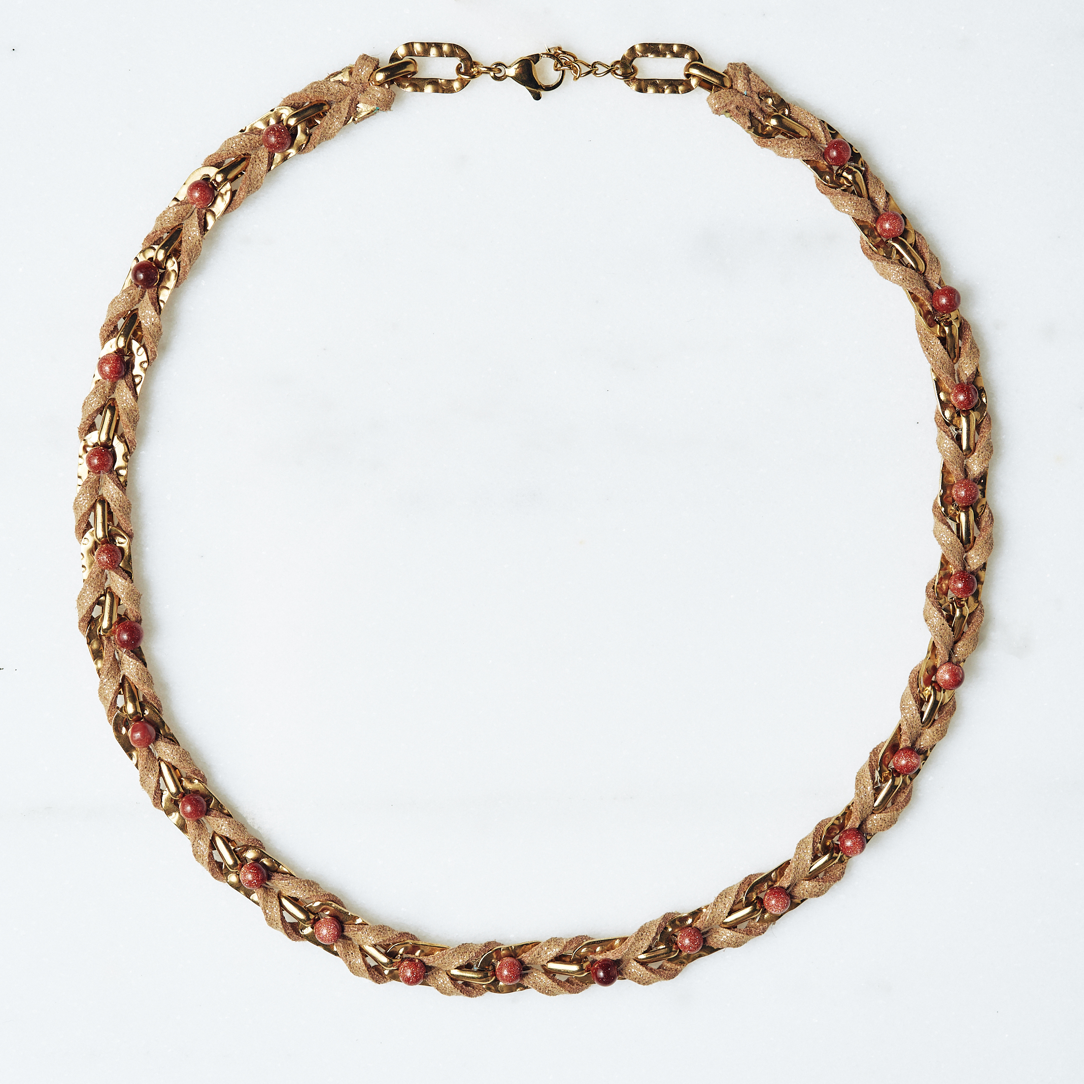 Gold Chain Necklace with Gold Sand Natural Stones