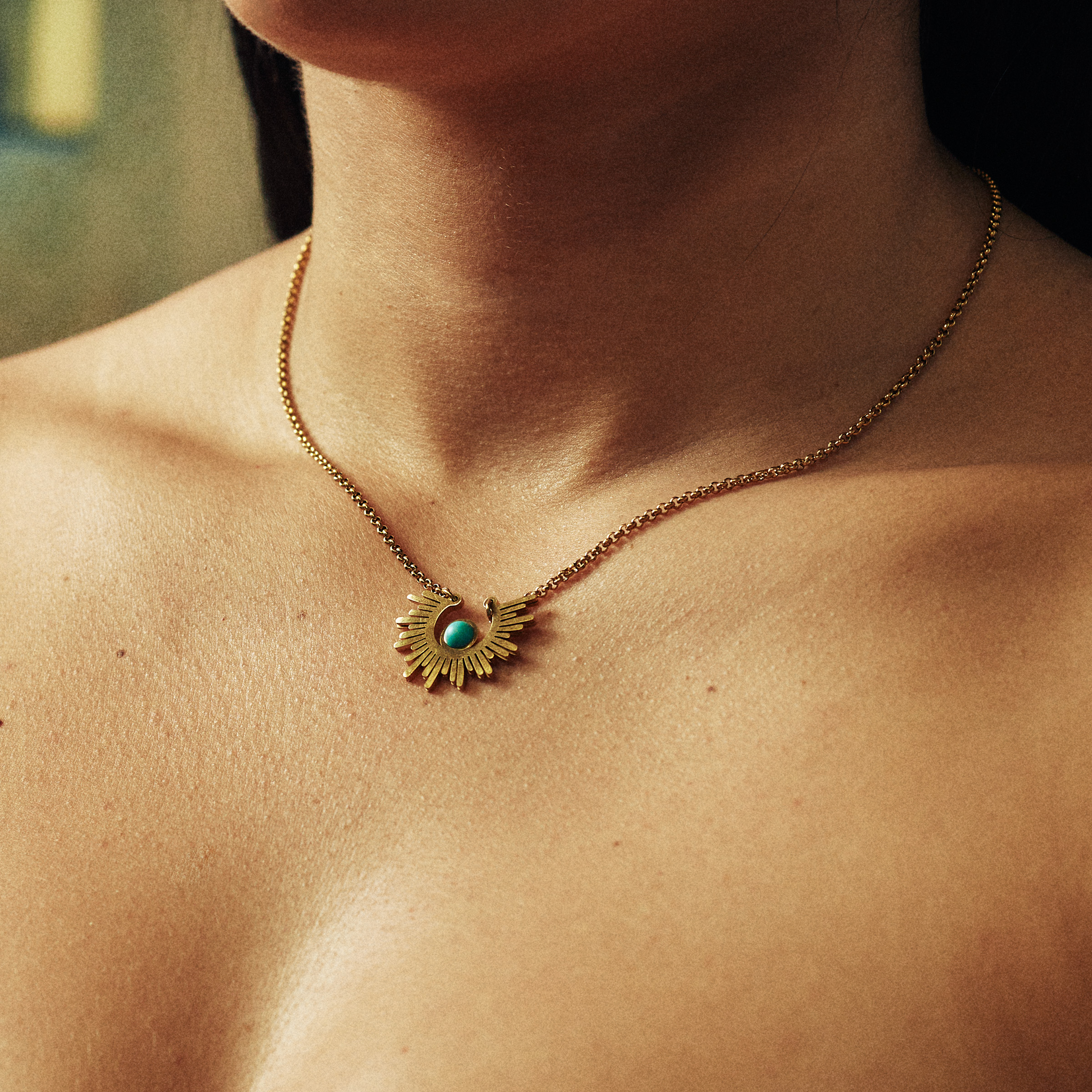 Gold Necklace with Turquoise Natural Stown - Image 2