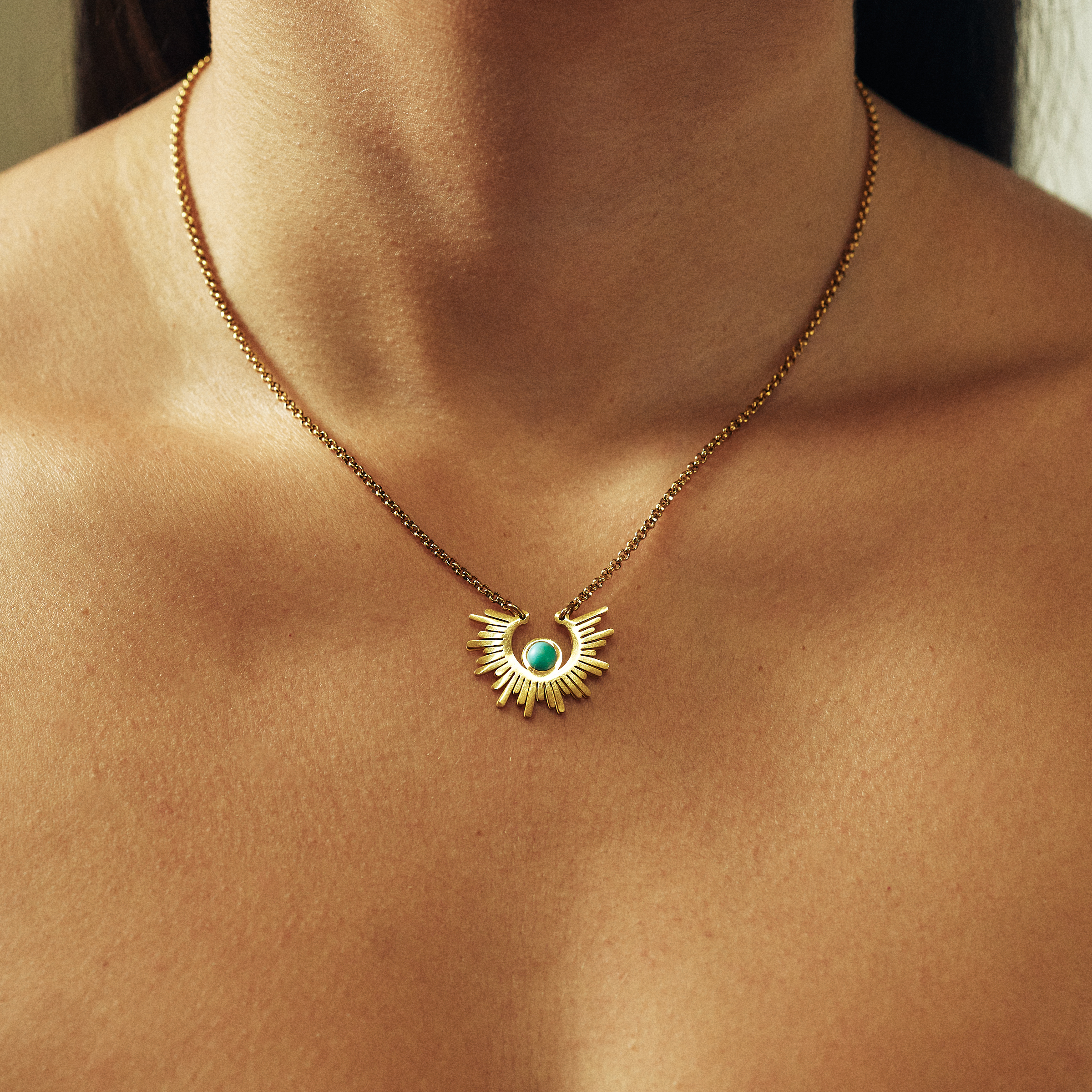 Gold Necklace with Turquoise Natural Stown