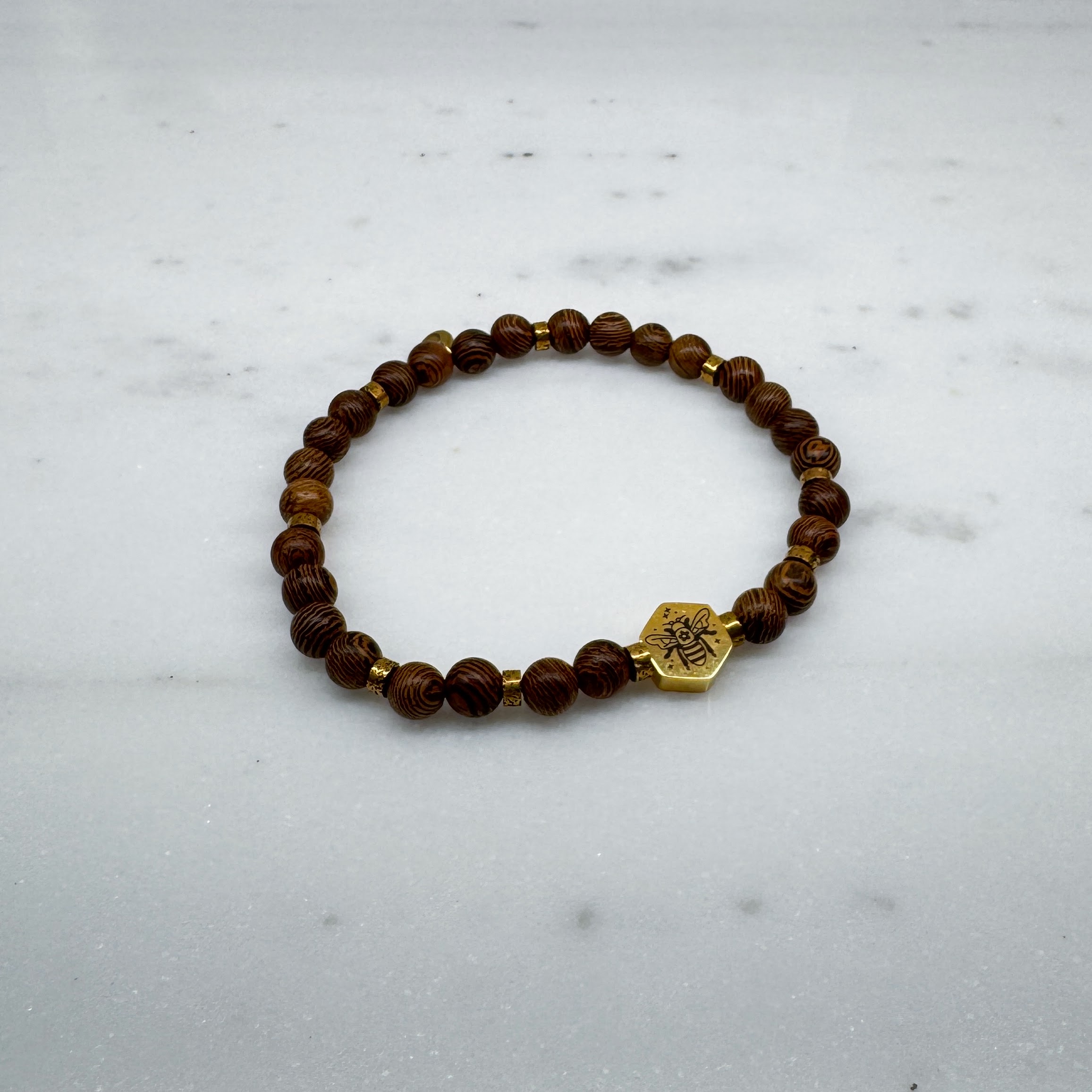 Bracelet of Wooden Beads and a Golden Bee - Image 2
