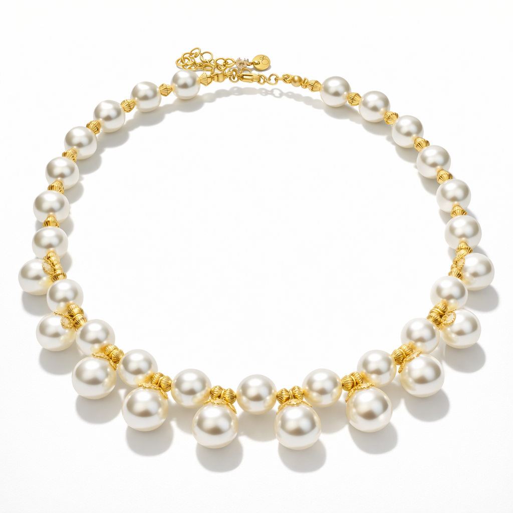Gold Necklace with Swarovski Pearls