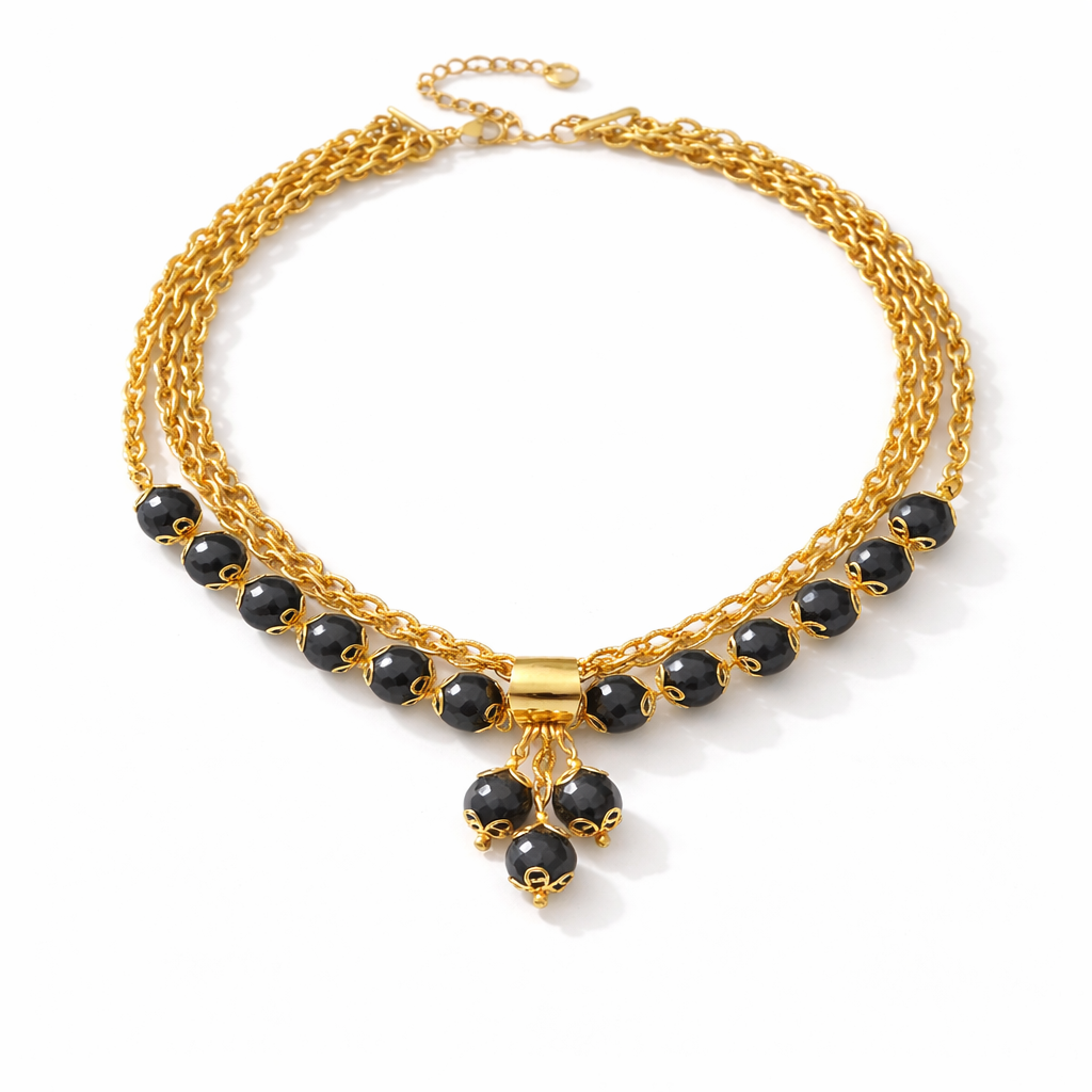 Gold Necklace with Natural Black Lava Stones - Image 3