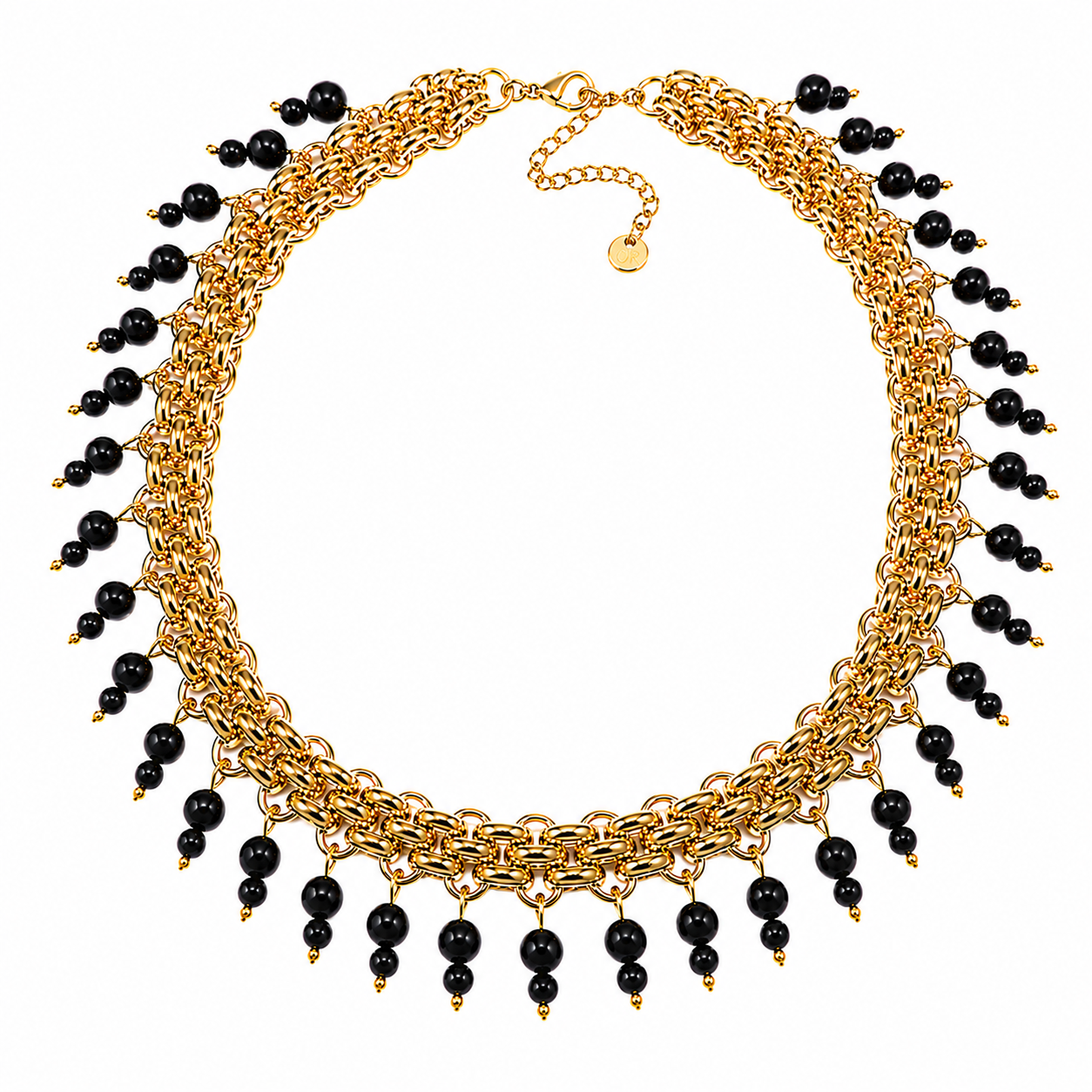 Gold Necklace with Natural Black Onyx Stones