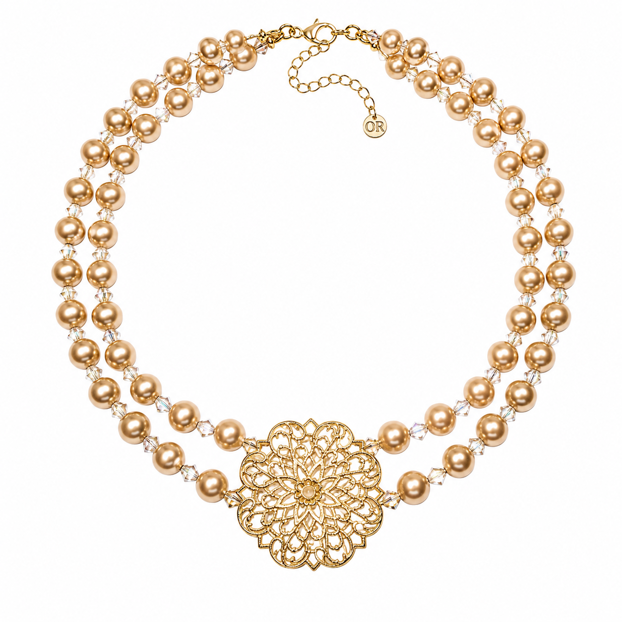 Double Gold Necklace with Swarovski Pearls - Image 2