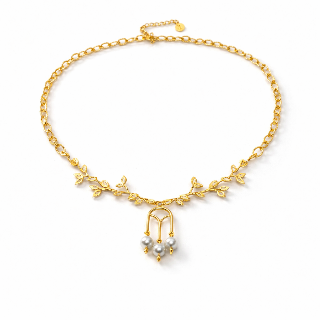 Gold Necklace with Swarovski Pearls