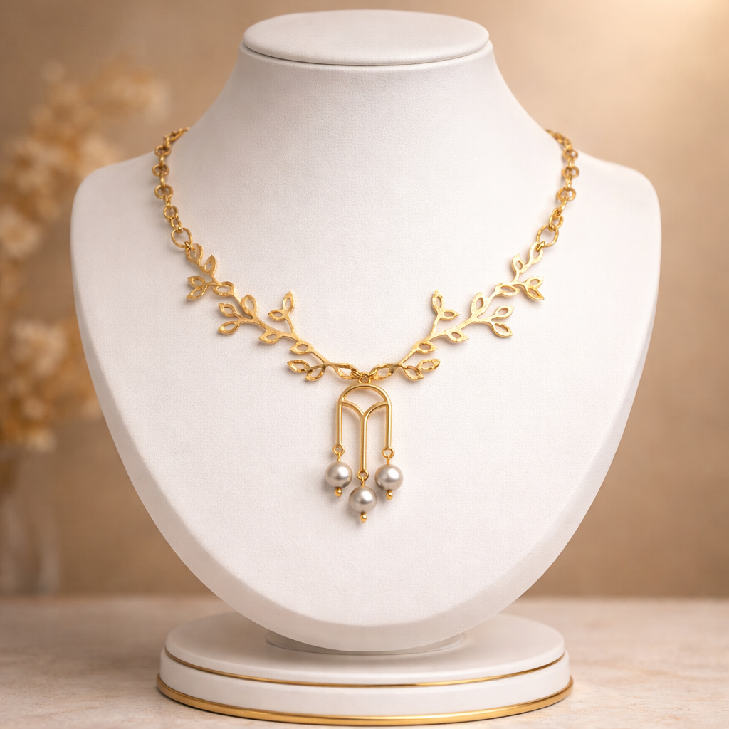 Gold Necklace with Swarovski Pearls - Image 3