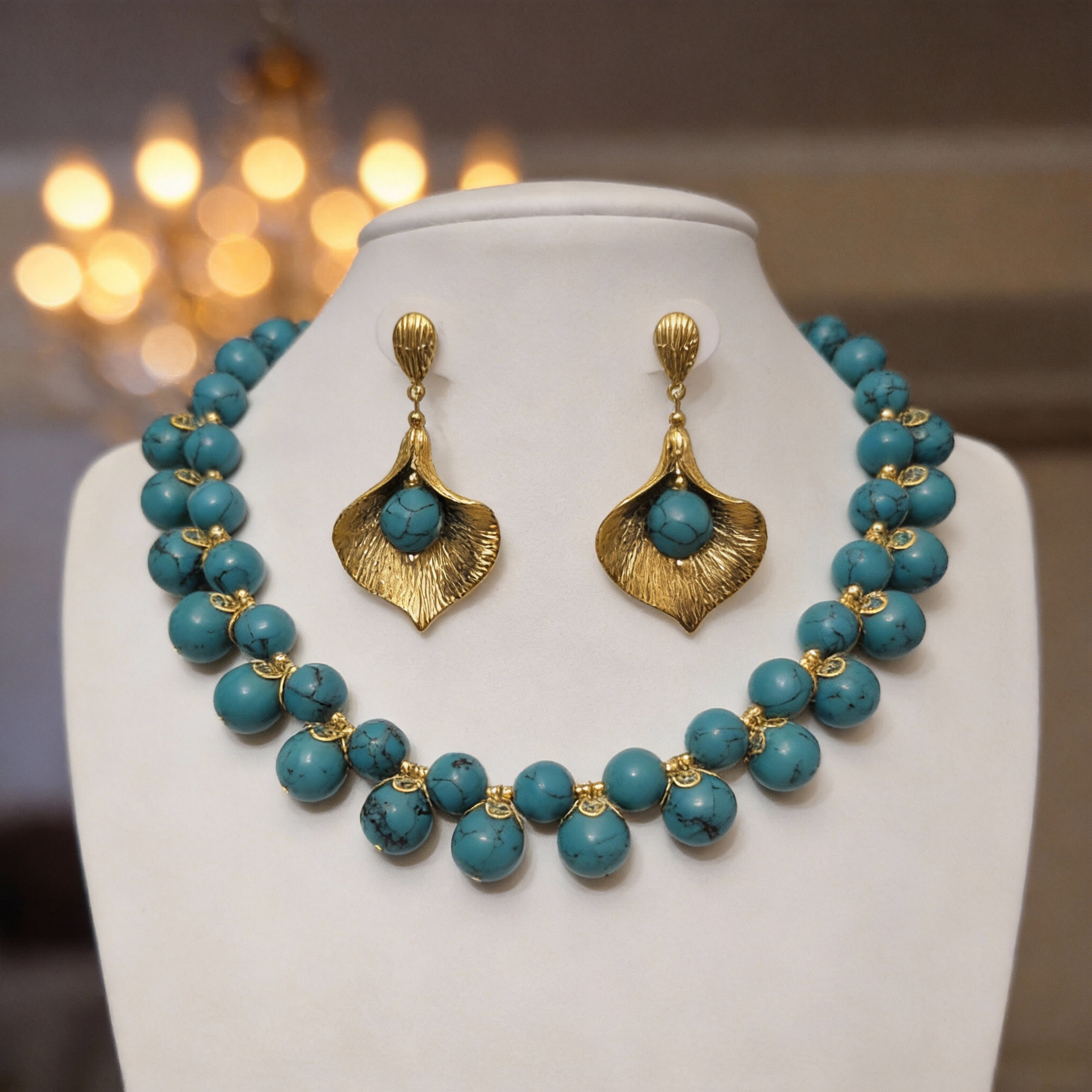 Necklace with Natural Green Turquoise Stones - Image 2