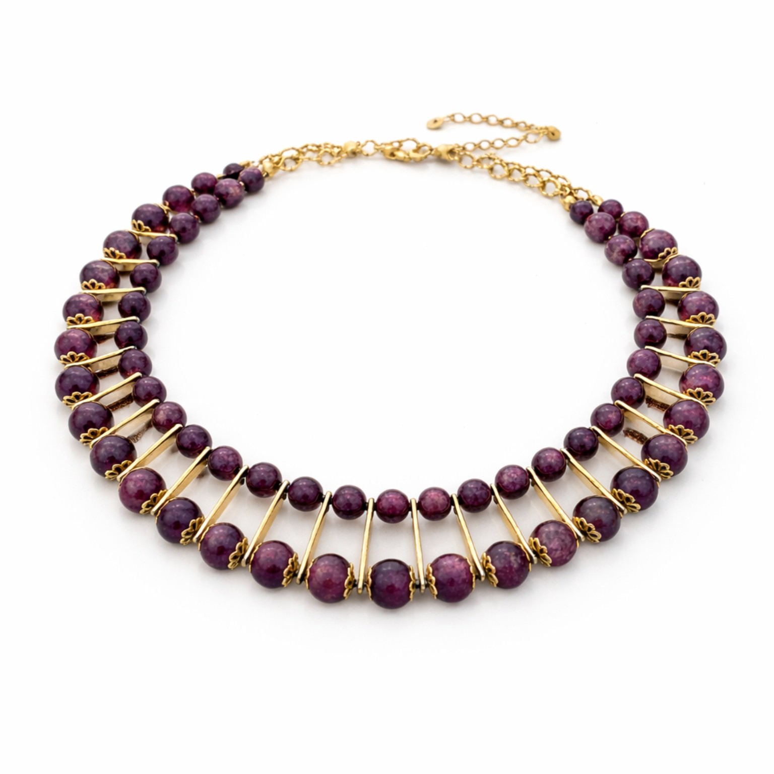 Double Necklace with Natural Garnet Stones
