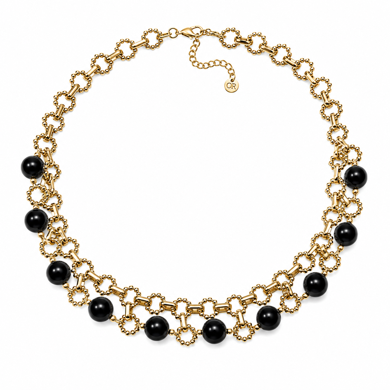 Gold Necklace with Natural Black Onyx Stones - Image 3