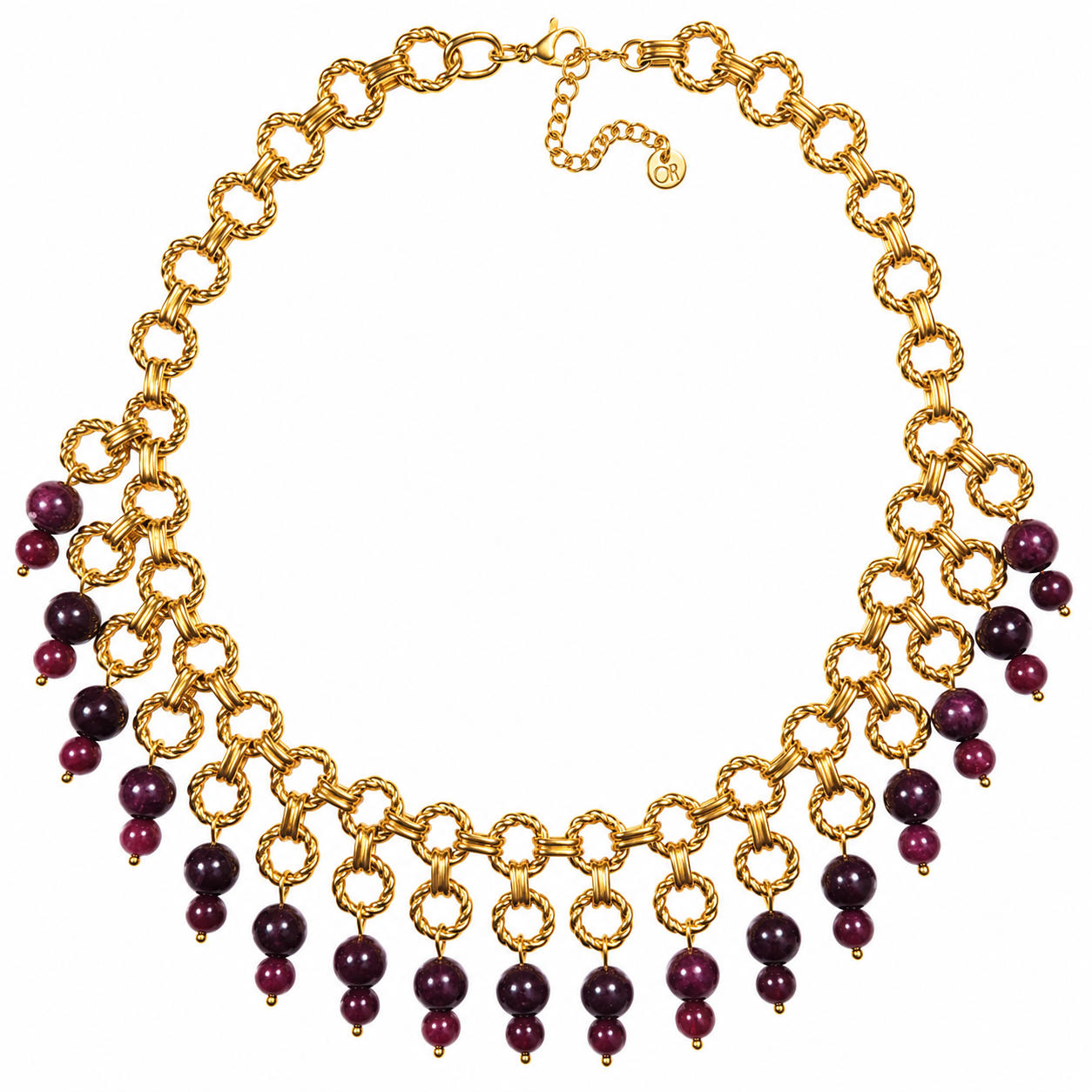 Gold Necklace with Natural Red & Burgundy Garnet Stones