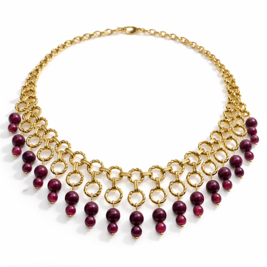 Gold Necklace with Natural Red & Burgundy Garnet Stones - Image 3