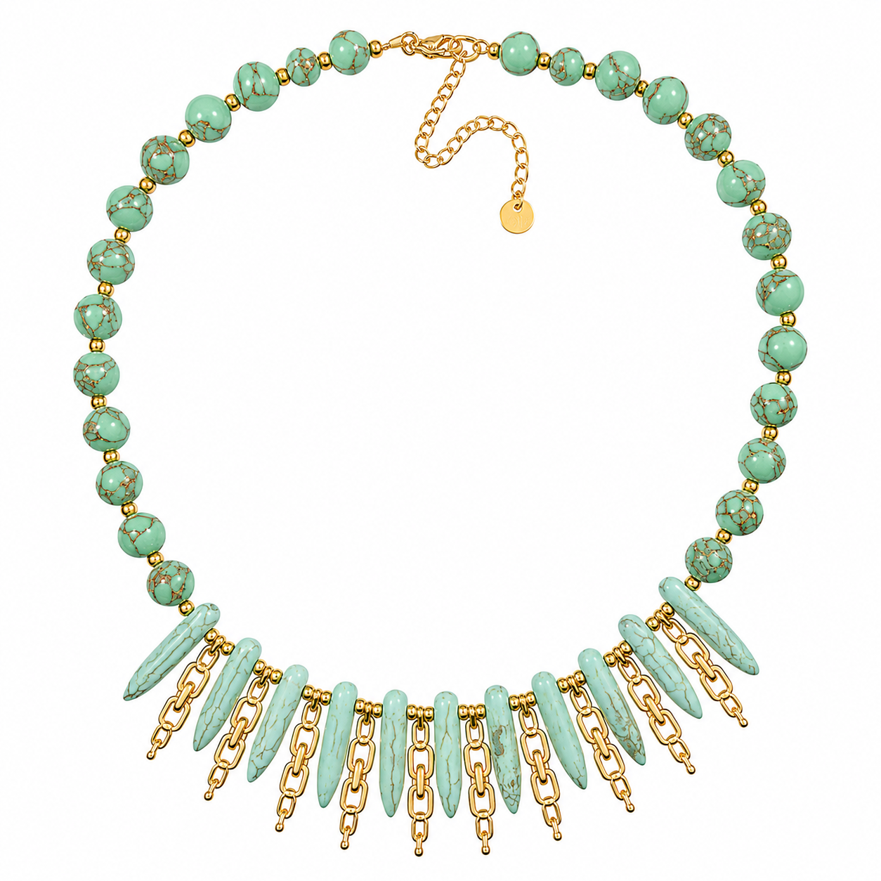 Necklace with Natural Green Turquoise Stones