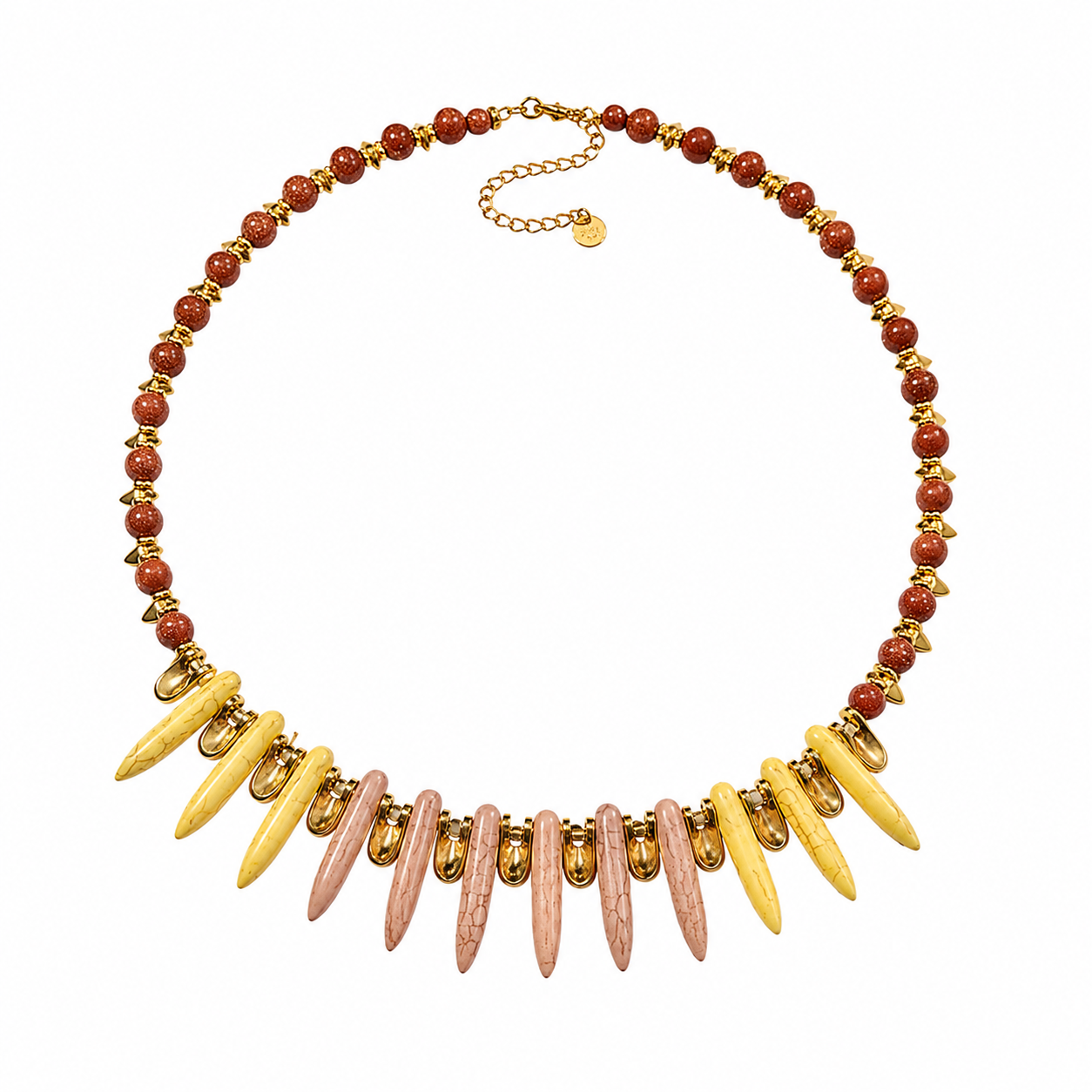 Gold Necklace with Natural Gold Sandstone & Turquoise Stones