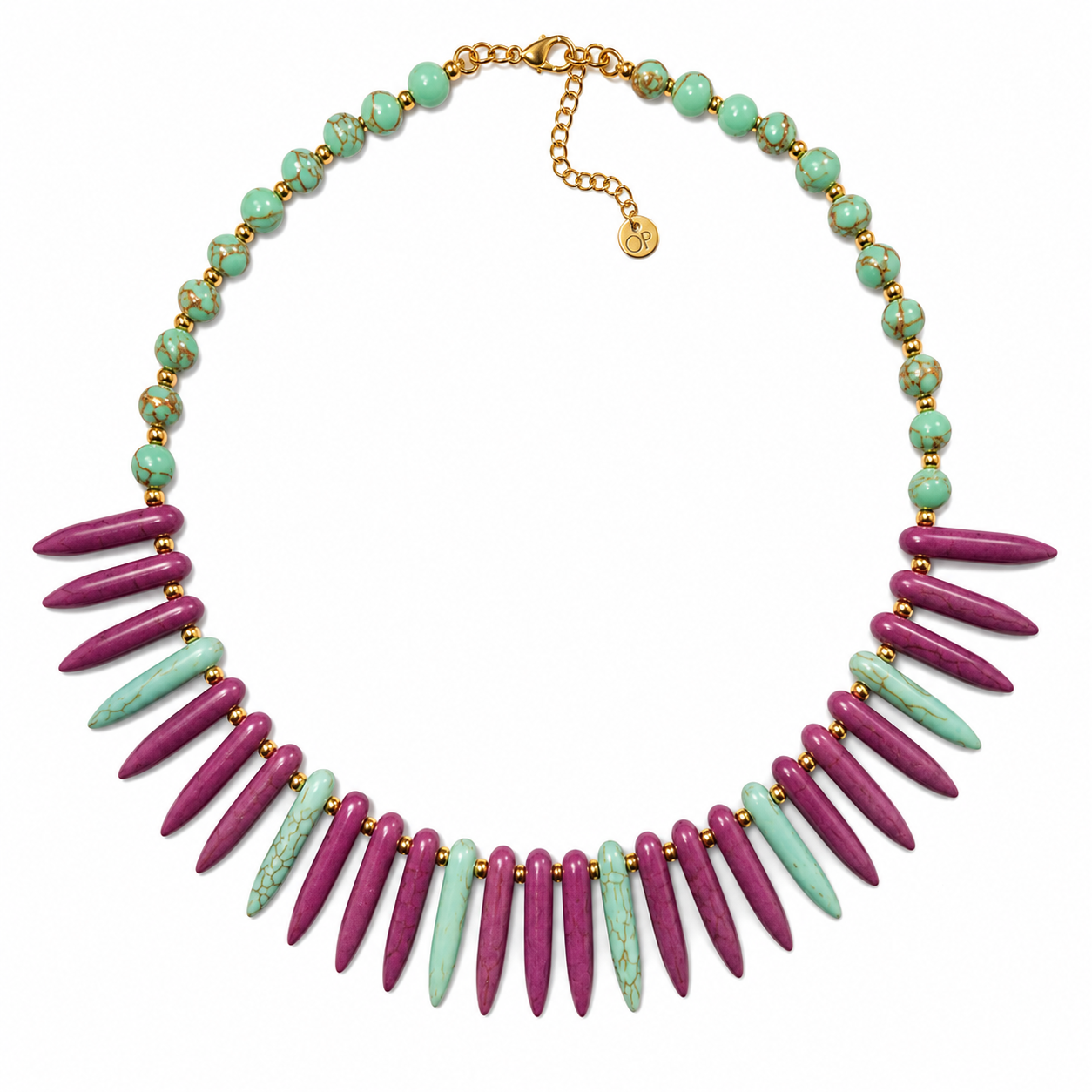 Gold Necklace with Natural Howlite Stones